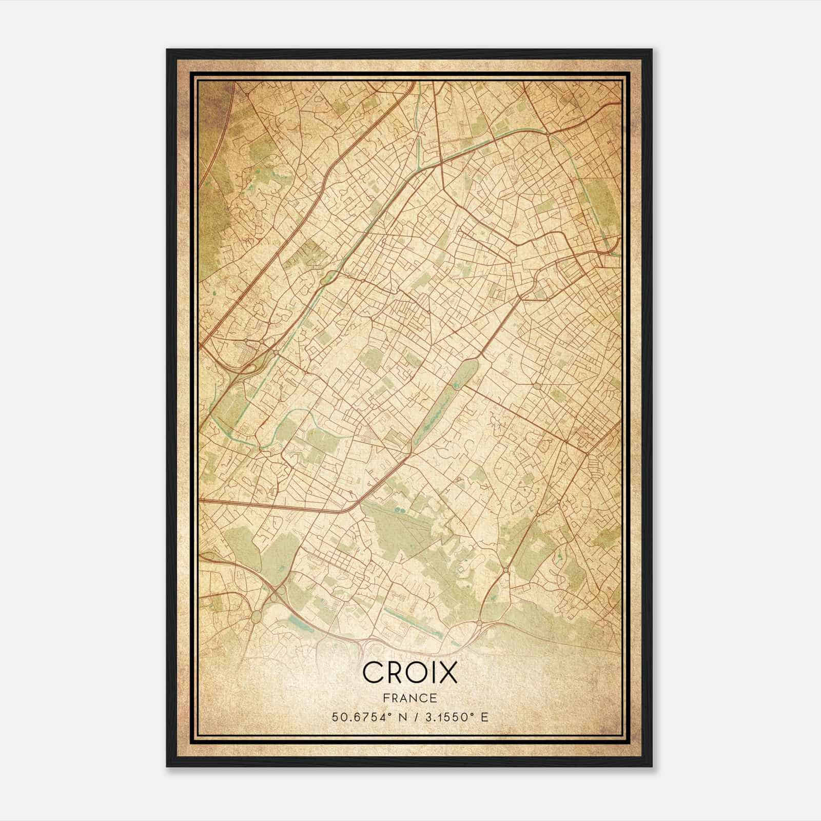 Vintage Croix France Map Poster, Croix City Road Wall Art Print