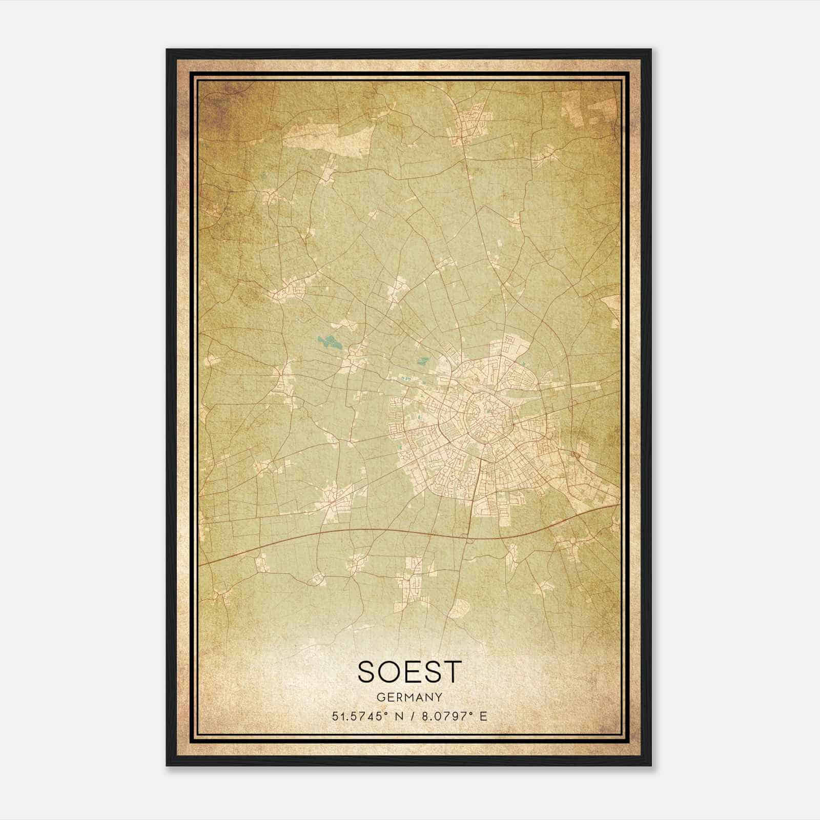 Vintage Soest Germany Map Poster, Soest City Road Wall Art Print