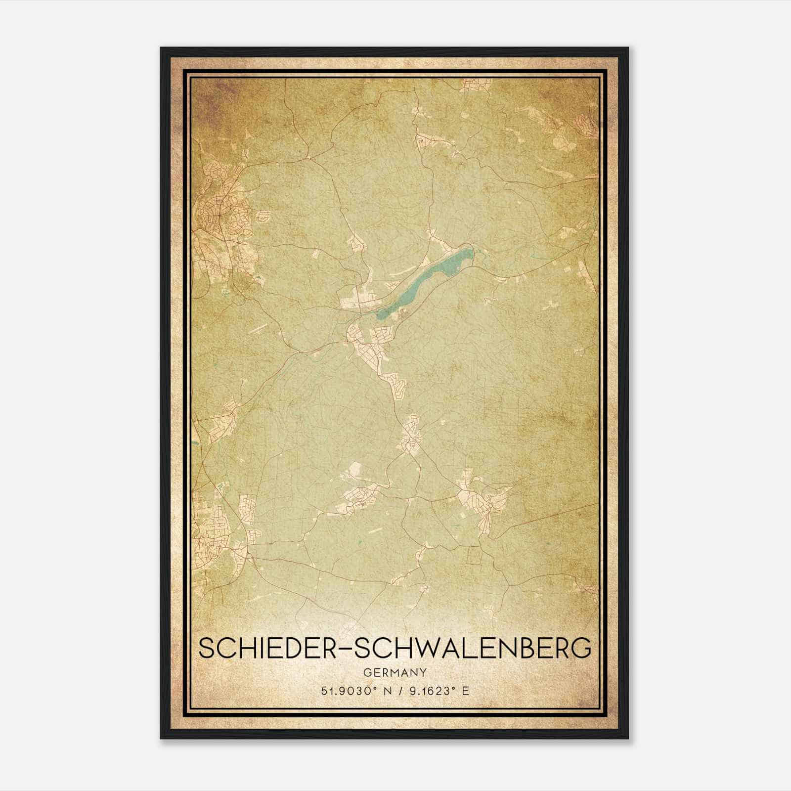 Vintage Schieder-Schwalenberg Germany Map Poster, Schieder-Schwalenberg City Road Wall Art Print