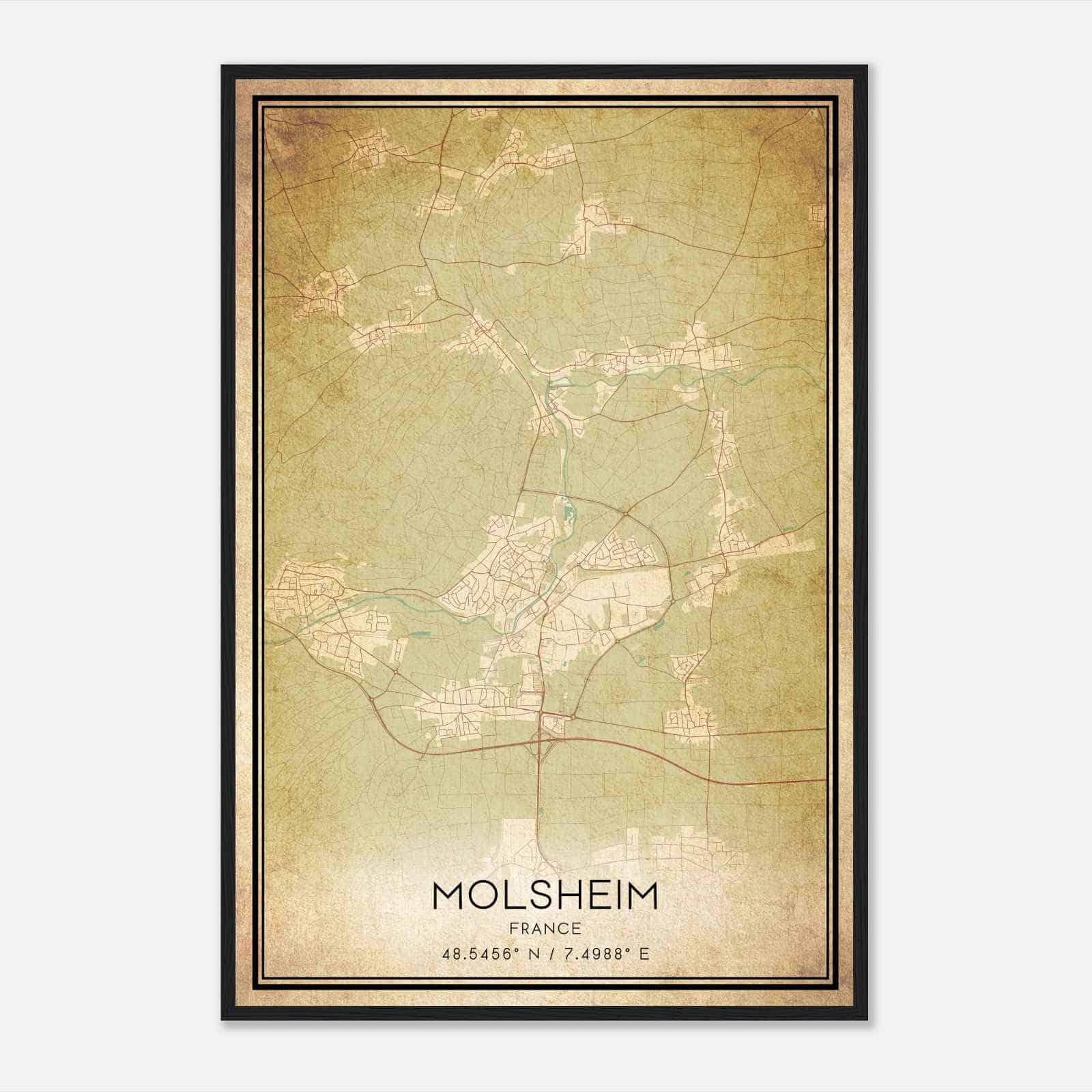 Vintage Molsheim France Map Poster, Molsheim City Road Wall Art Print