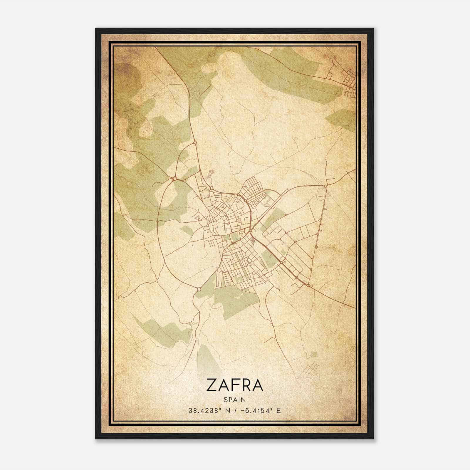 Vintage Zafra Spain Map Poster, Zafra City Road Wall Art Print