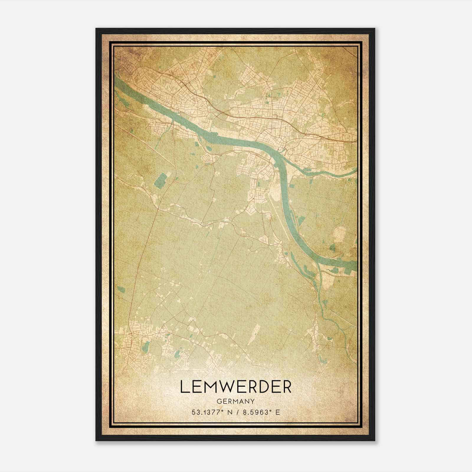 Vintage Lemwerder Germany Map Poster, Lemwerder City Road Wall Art Print