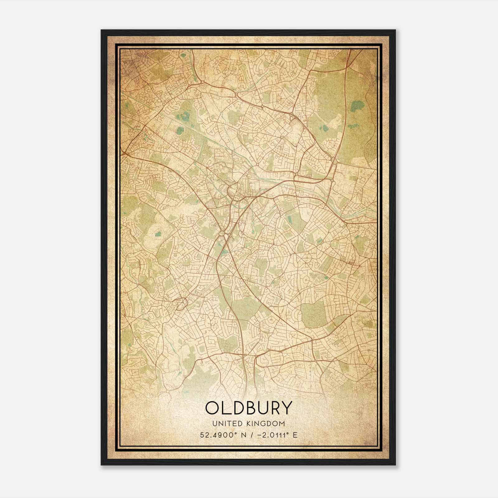 Vintage Oldbury United Kingdom Map Poster, Oldbury City Road Wall Art Print