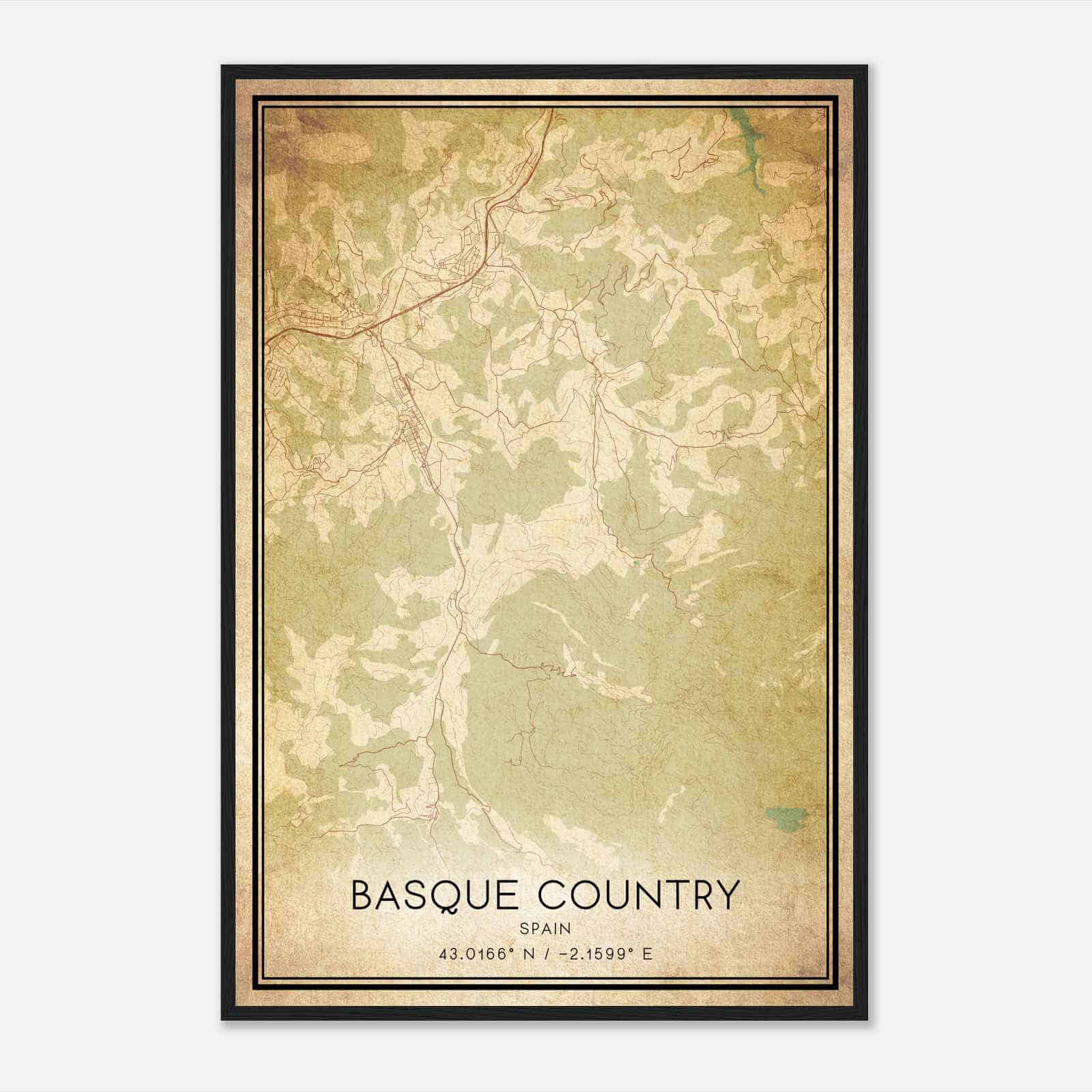 Vintage Lazcano Spain Map Poster, Lazcano City Road Wall Art Print