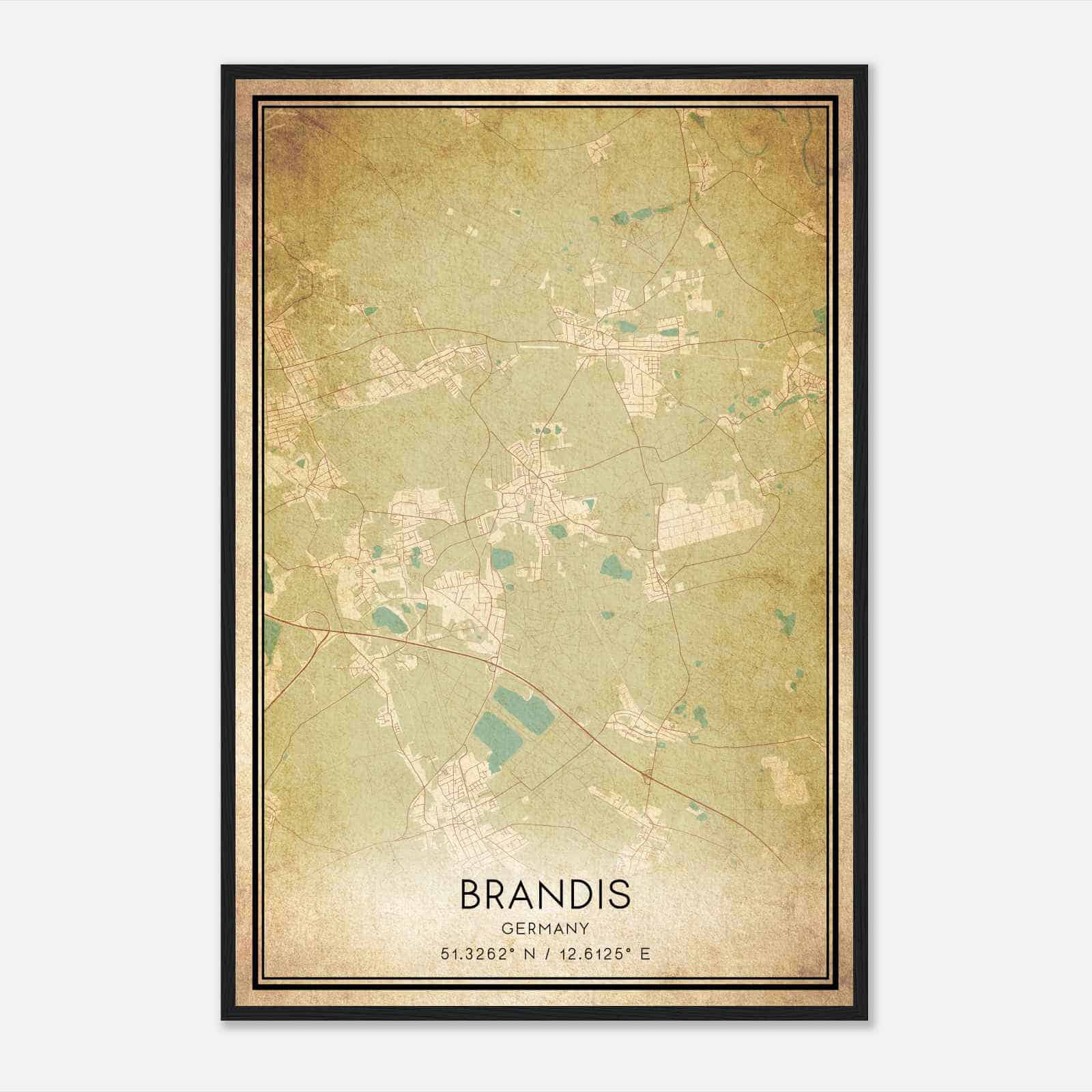 Vintage Brandis Germany Map Poster, Brandis City Road Wall Art Print