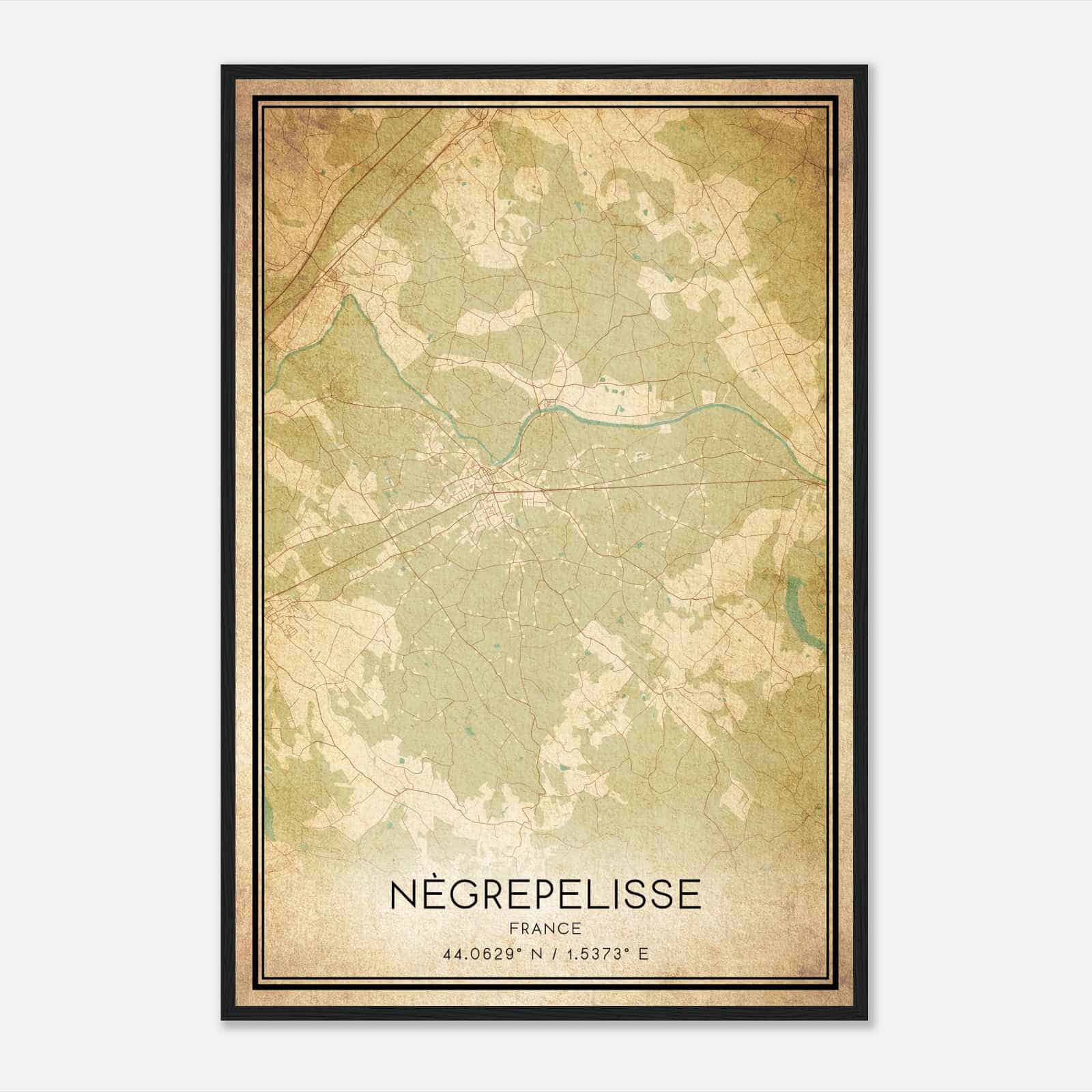 Vintage Negrepelisse France Map Poster, Negrepelisse City Road Wall Art Print