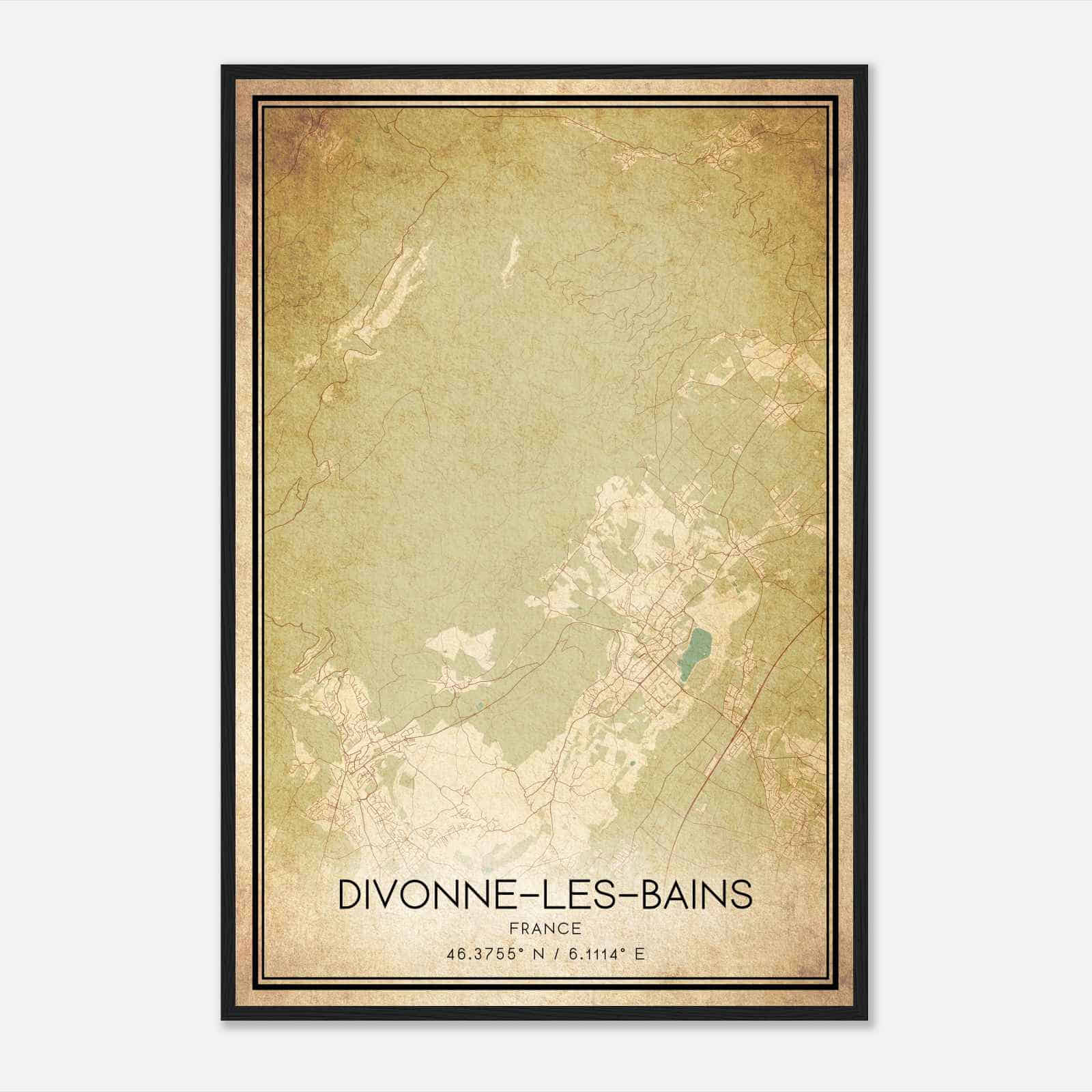 Vintage Divonne-les-Bains France Map Poster, Divonne-les-Bains City Road Wall Art Print