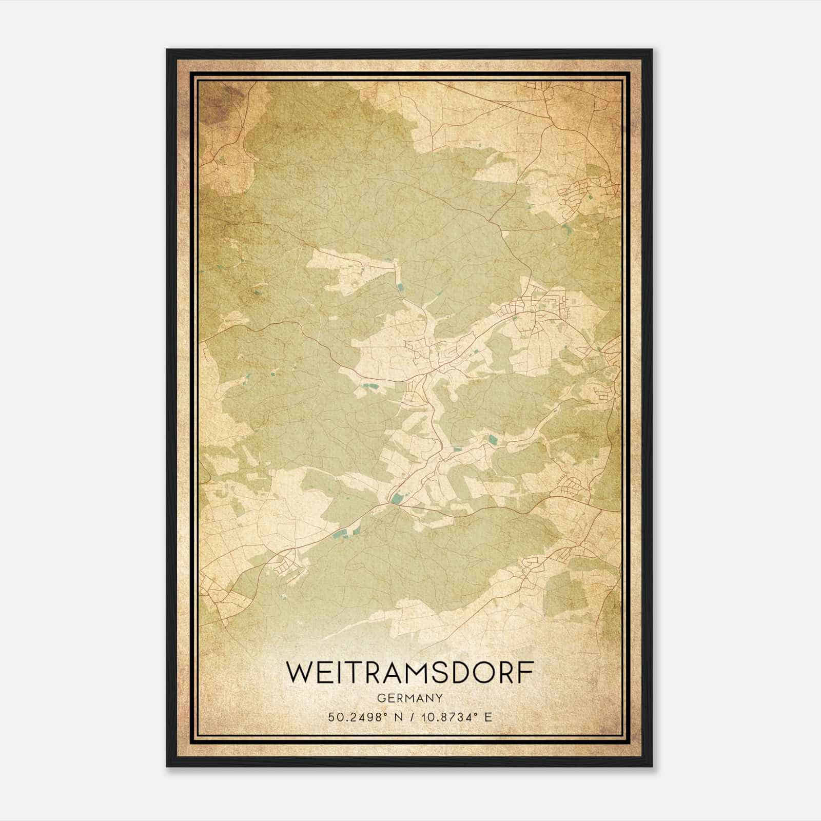 Vintage Weitramsdorf Germany Map Poster, Weitramsdorf City Road Wall Art Print