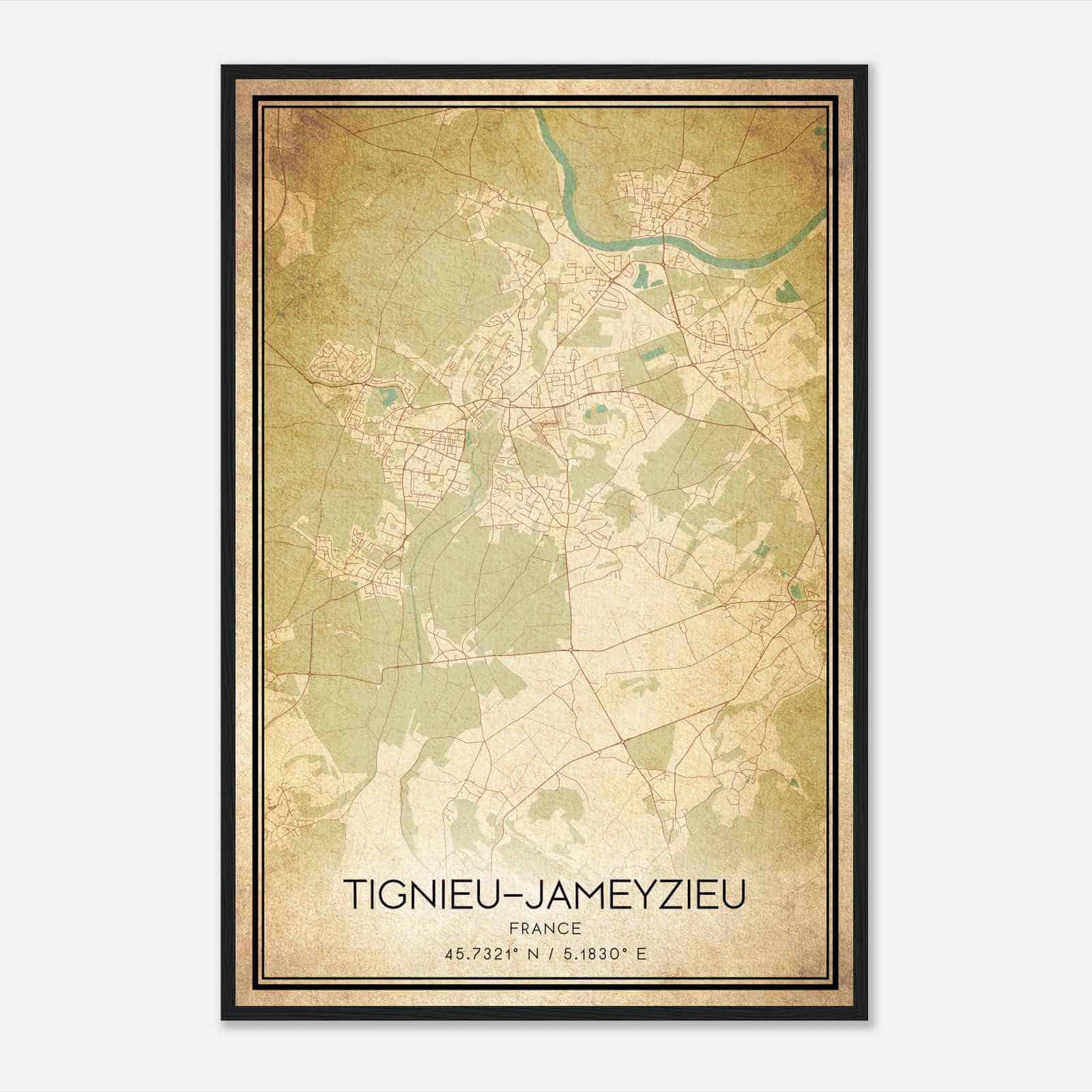Vintage Tignieu France Map Poster, Tignieu City Road Wall Art Print
