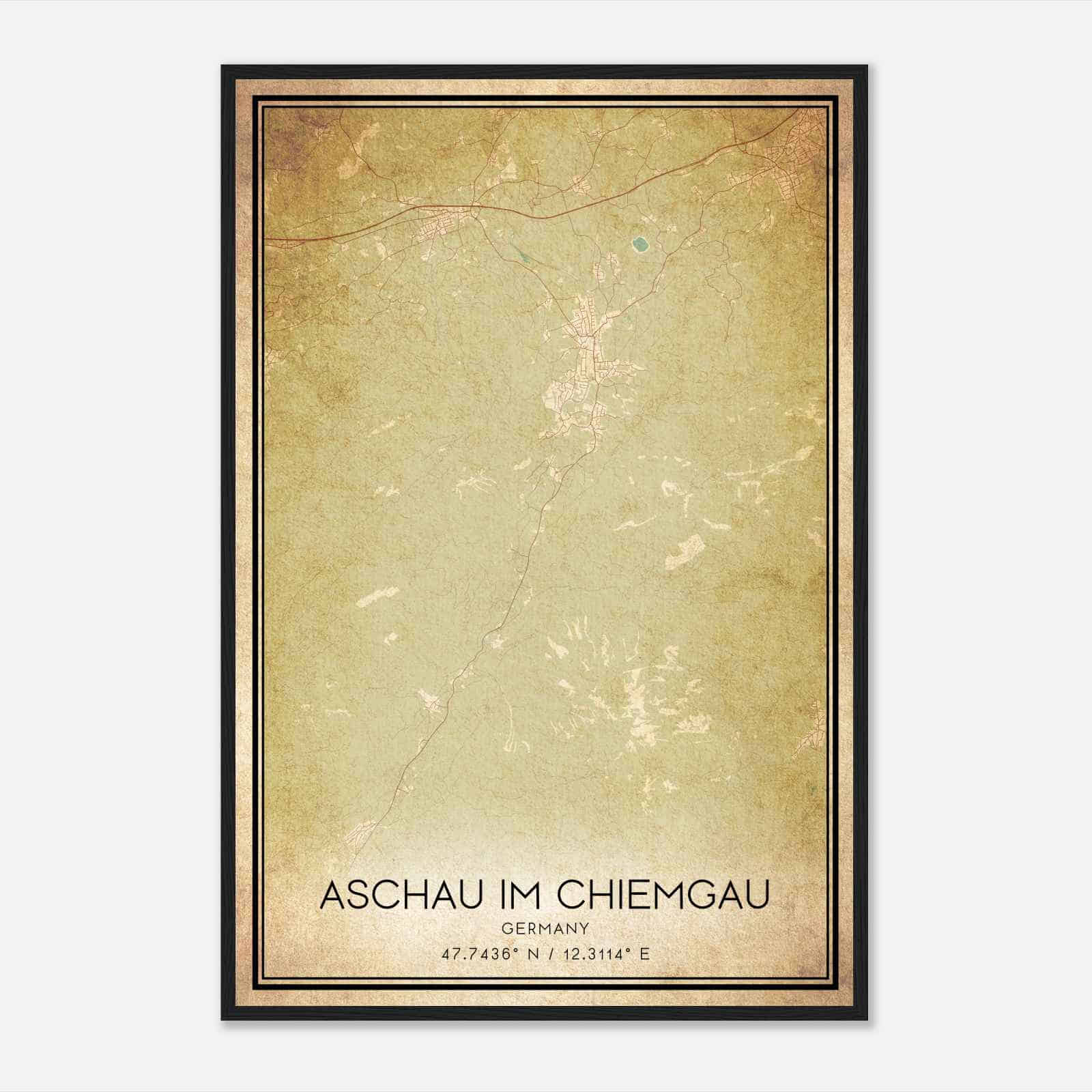 Vintage Aschau im Chiemgau Germany Map Poster, Aschau im Chiemgau City Road Wall Art Print