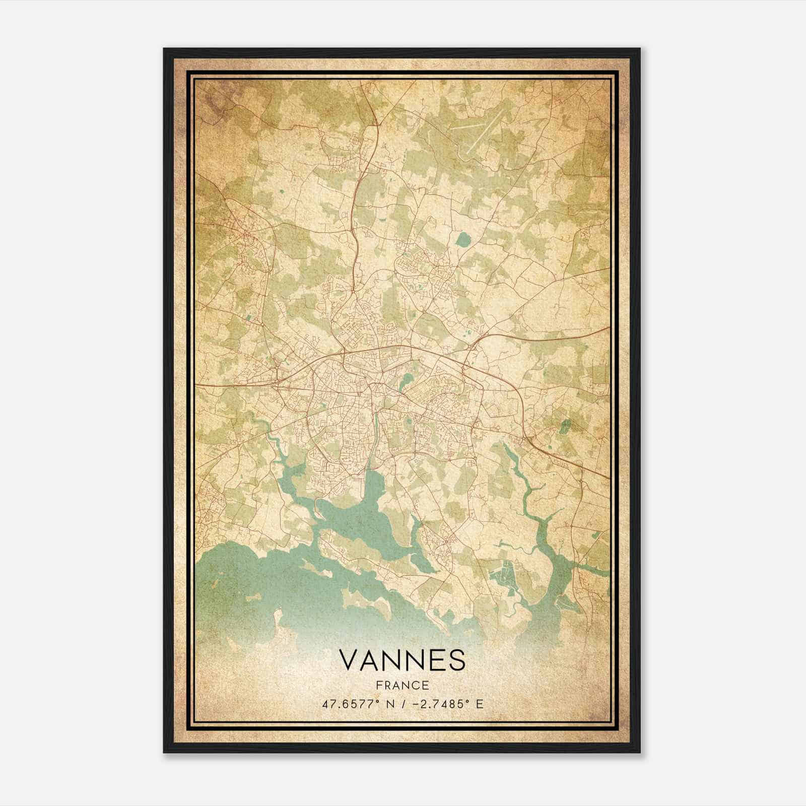 Vintage Vannes France Map Poster, Vannes City Road Wall Art Print