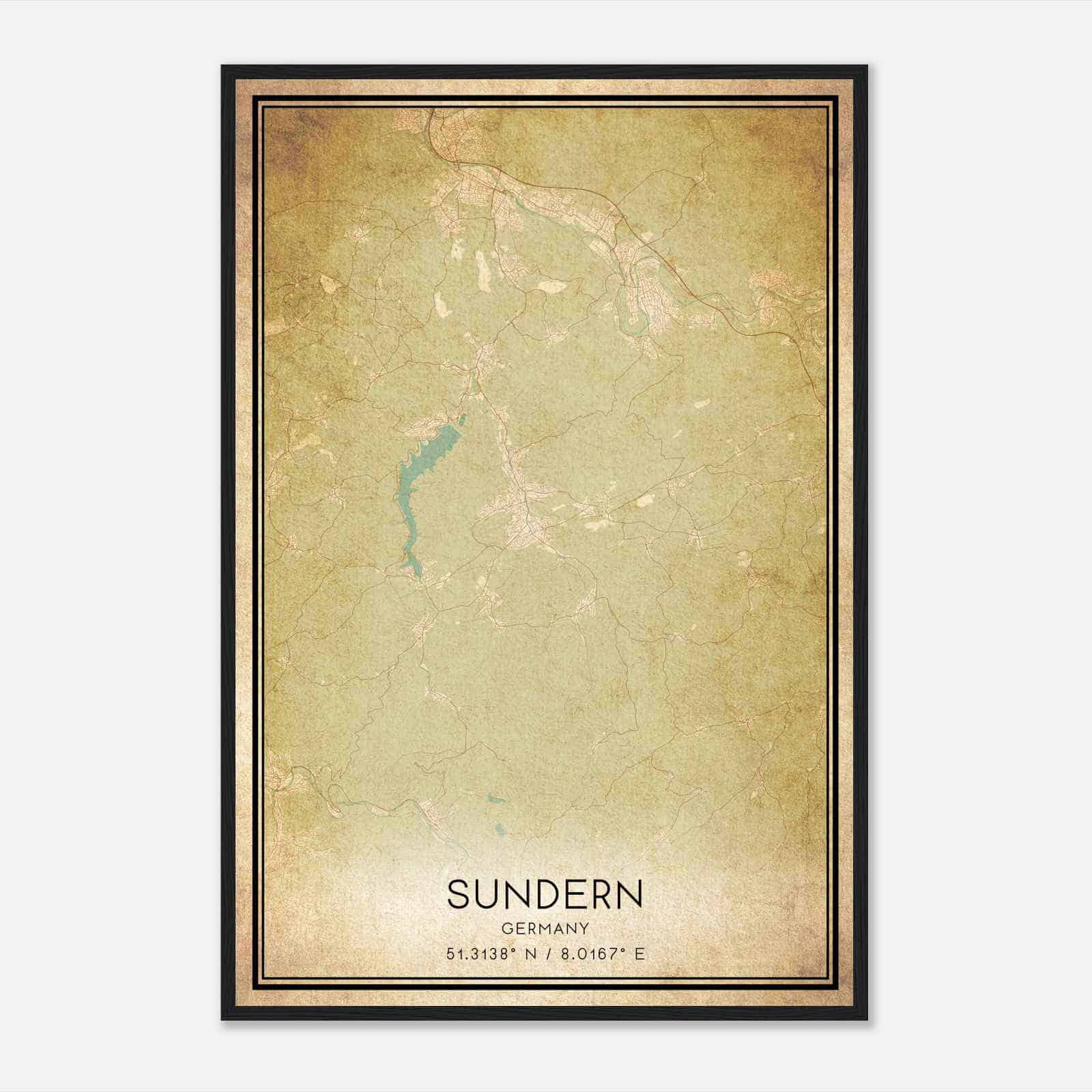 Vintage Sundern Germany Map Poster, Sundern City Road Wall Art Print