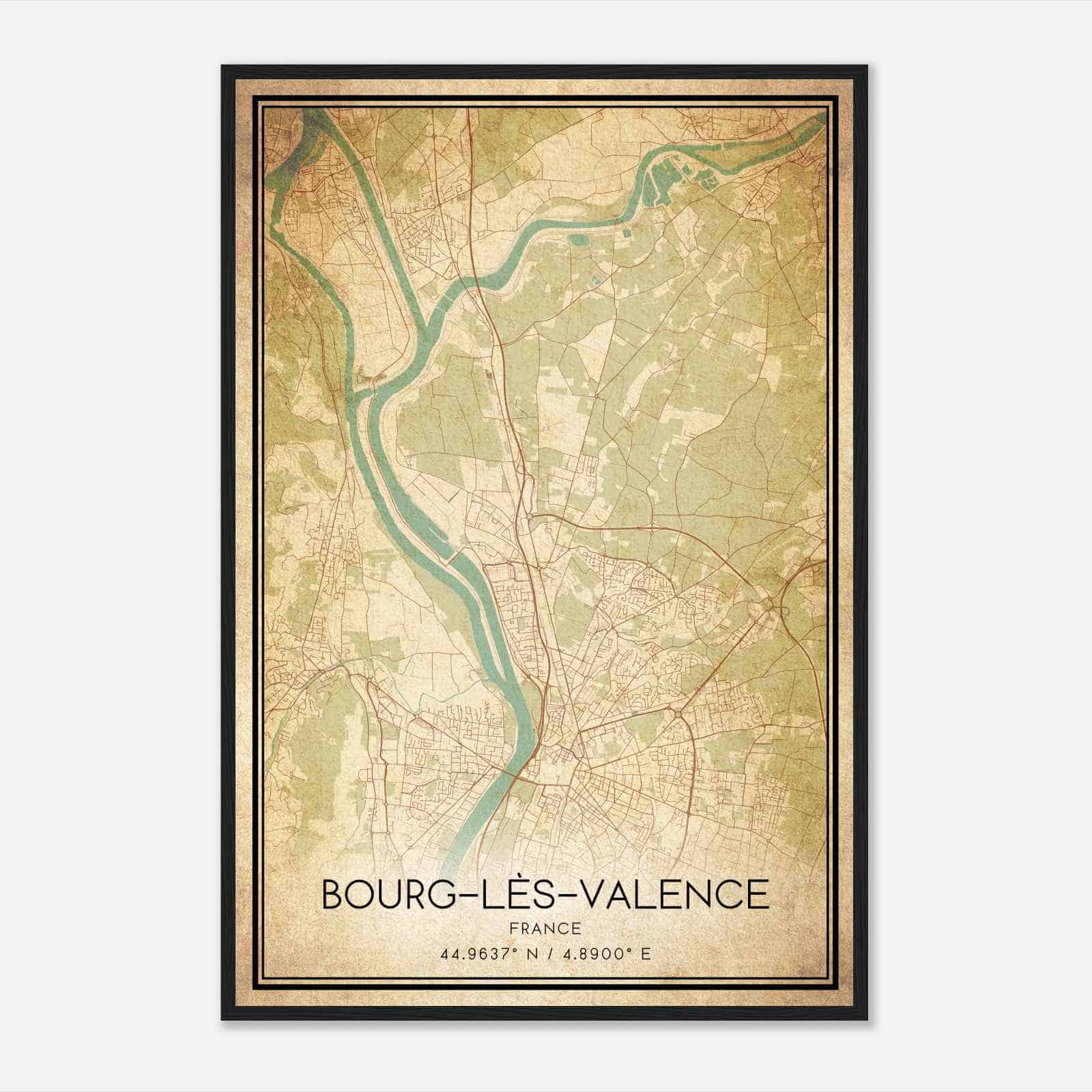 Vintage Bourg-les-Valence France Map Poster, Bourg-les-Valence City Road Wall Art Print