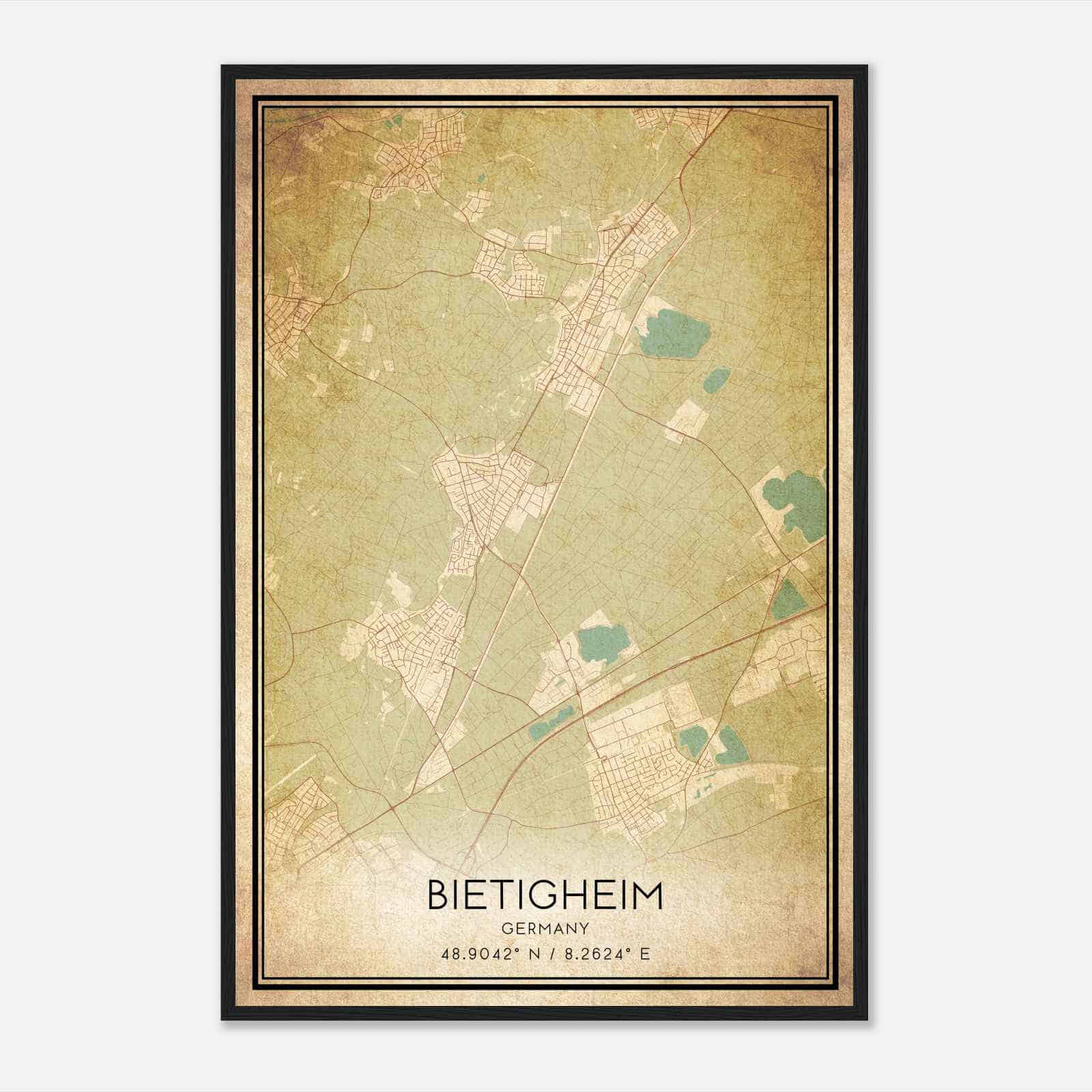 Vintage Bietigheim Germany Map Poster, Bietigheim City Road Wall Art Print