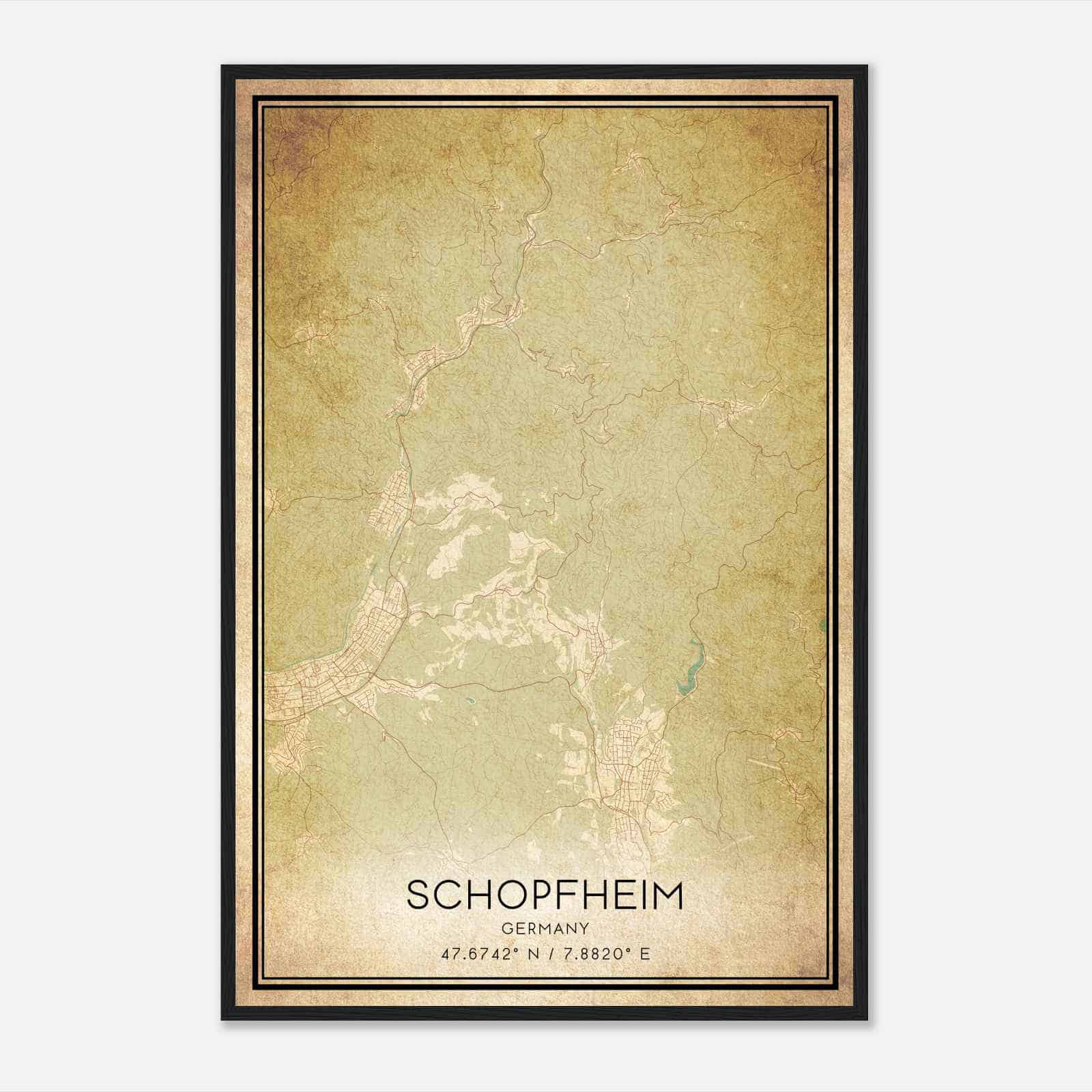 Vintage Schopfheim Germany Map Poster, Schopfheim City Road Wall Art Print