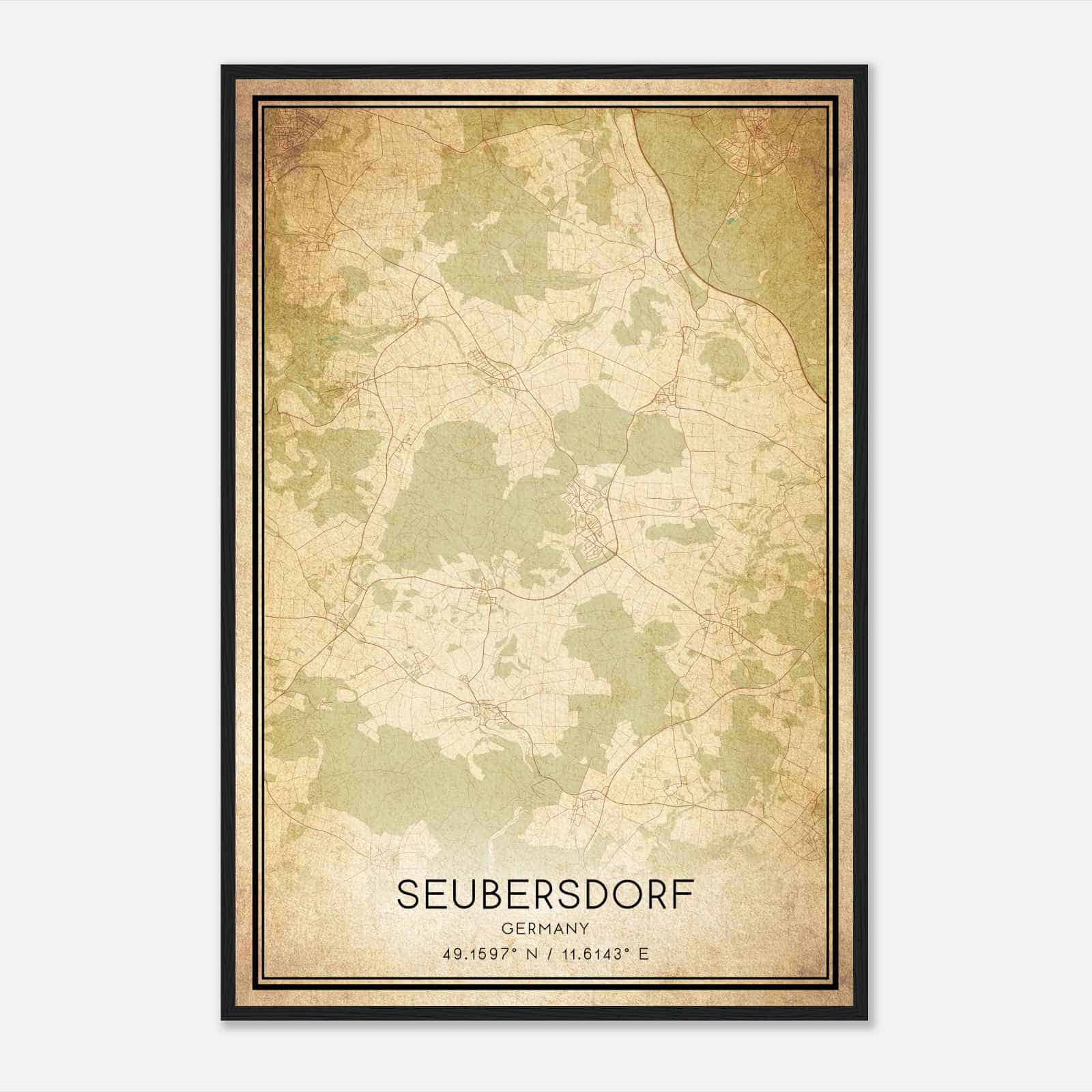 Vintage Seubersdorf Germany Map Poster, Seubersdorf City Road Wall Art Print