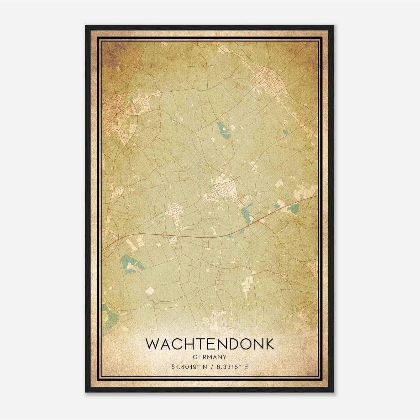 Vintage Wachtendonk Germany Map Poster, Wachtendonk City Road Wall Art Print