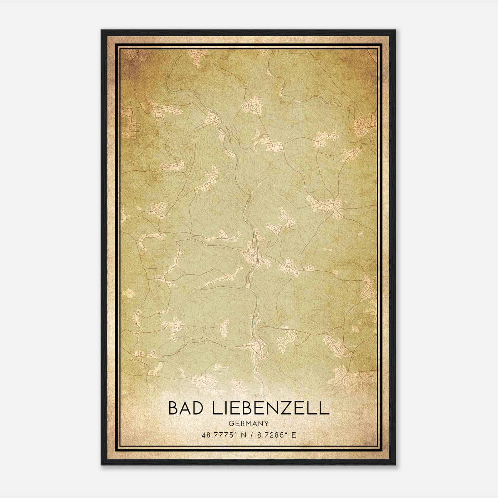 Vintage Bad Liebenzell Germany Map Poster, Bad Liebenzell City Road Wall Art Print