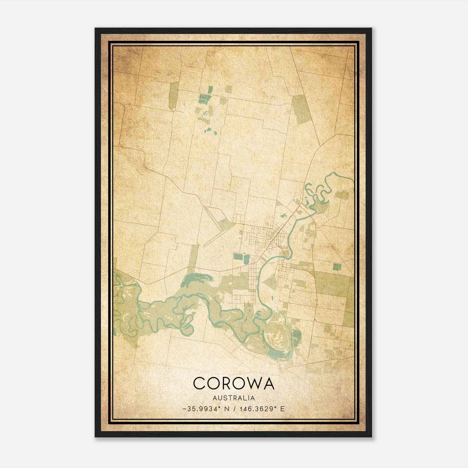 Vintage Corowa Australia Map Poster, Corowa City Road Wall Art Print Vintage Corowa Australia Map Poster, Corowa City Road Wall Art Print