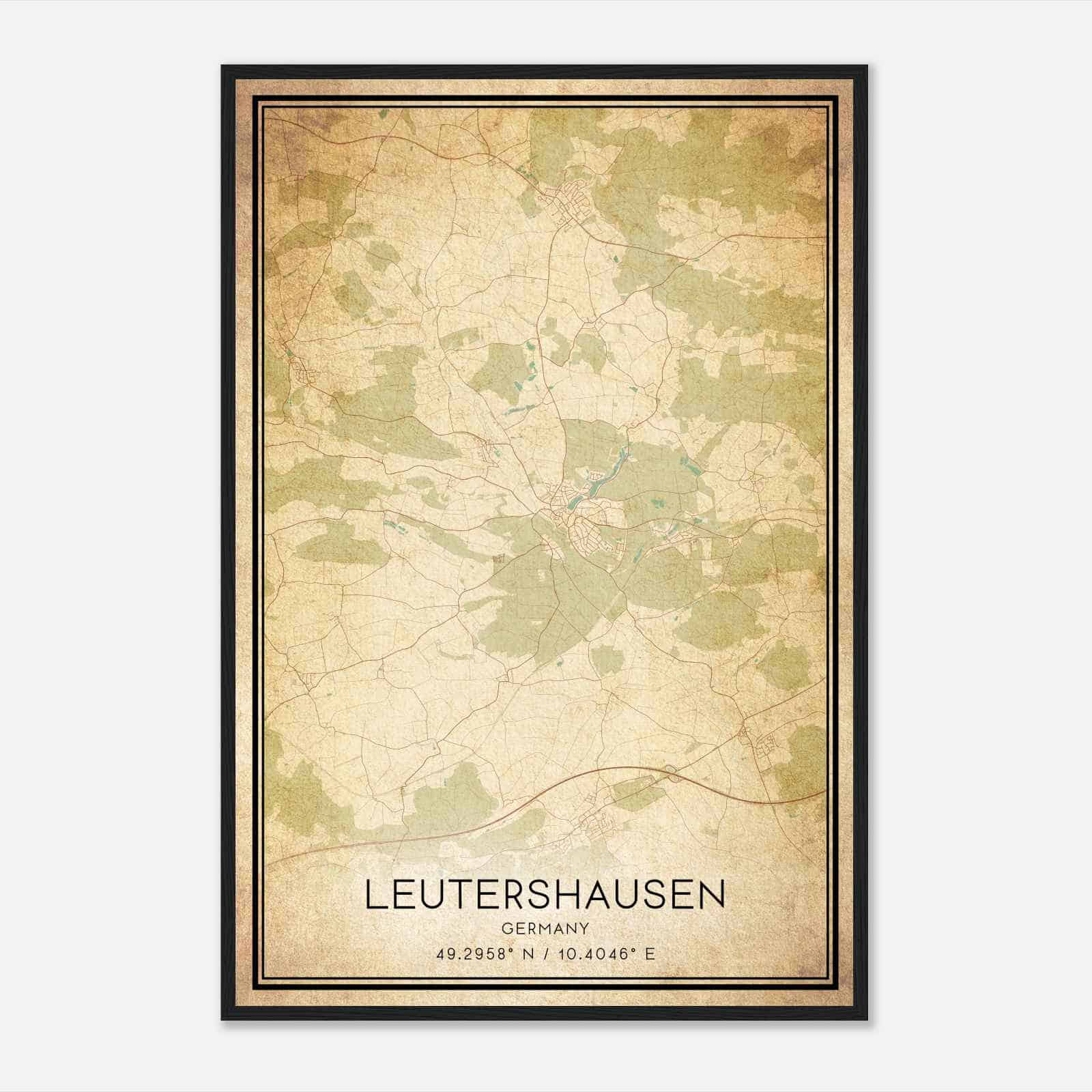 Vintage Leutershausen Germany Map Poster, Leutershausen City Road Wall Art Print