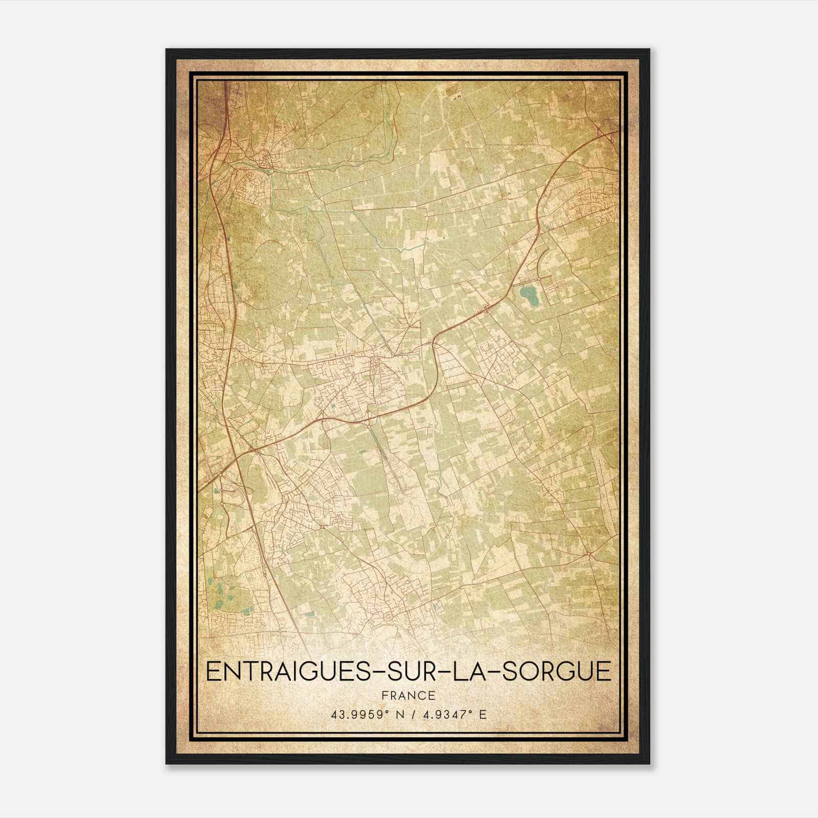 Vintage Entraigues-sur-la-Sorgue France Map Poster, Entraigues-sur-la-Sorgue City Road Wall Art Print