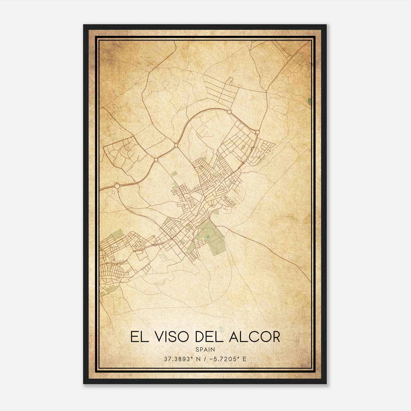 Vintage El Viso del Alcor Spain Map Poster, El Viso del Alcor City Road Wall Art Print