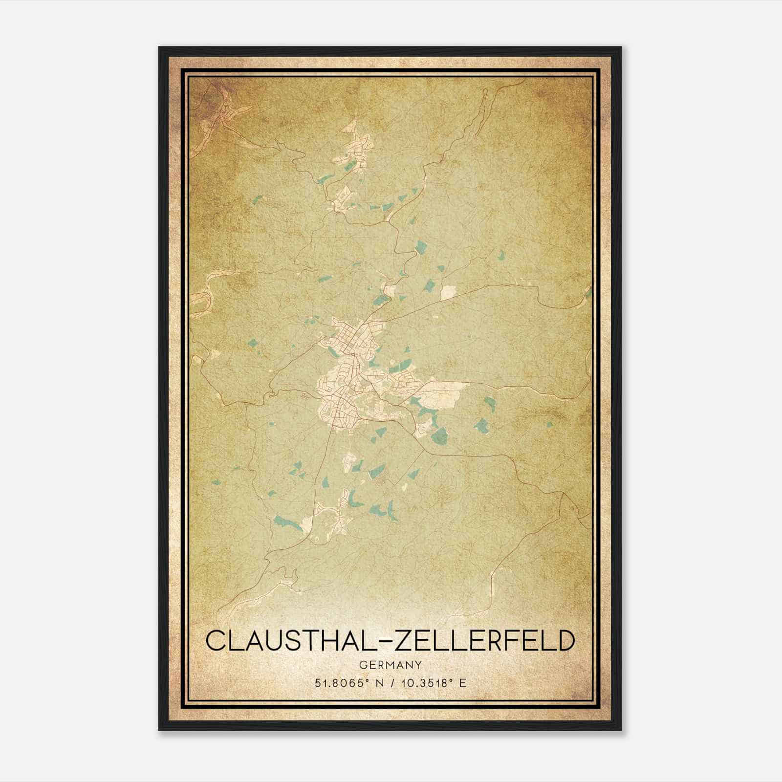 Vintage Clausthal-Zellerfeld Germany Map Poster, Clausthal-Zellerfeld City Road Wall Art Print