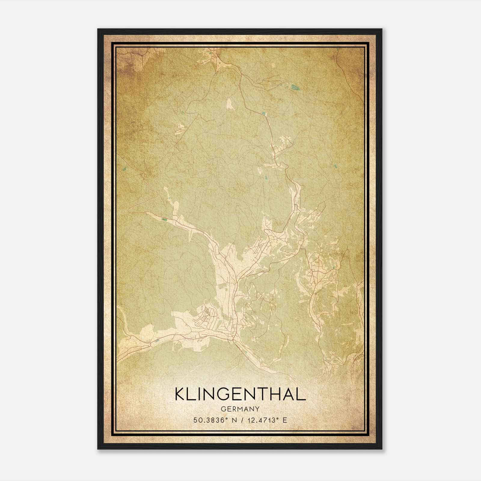 Vintage Klingenthal Germany Map Poster, Klingenthal City Road Wall Art Print