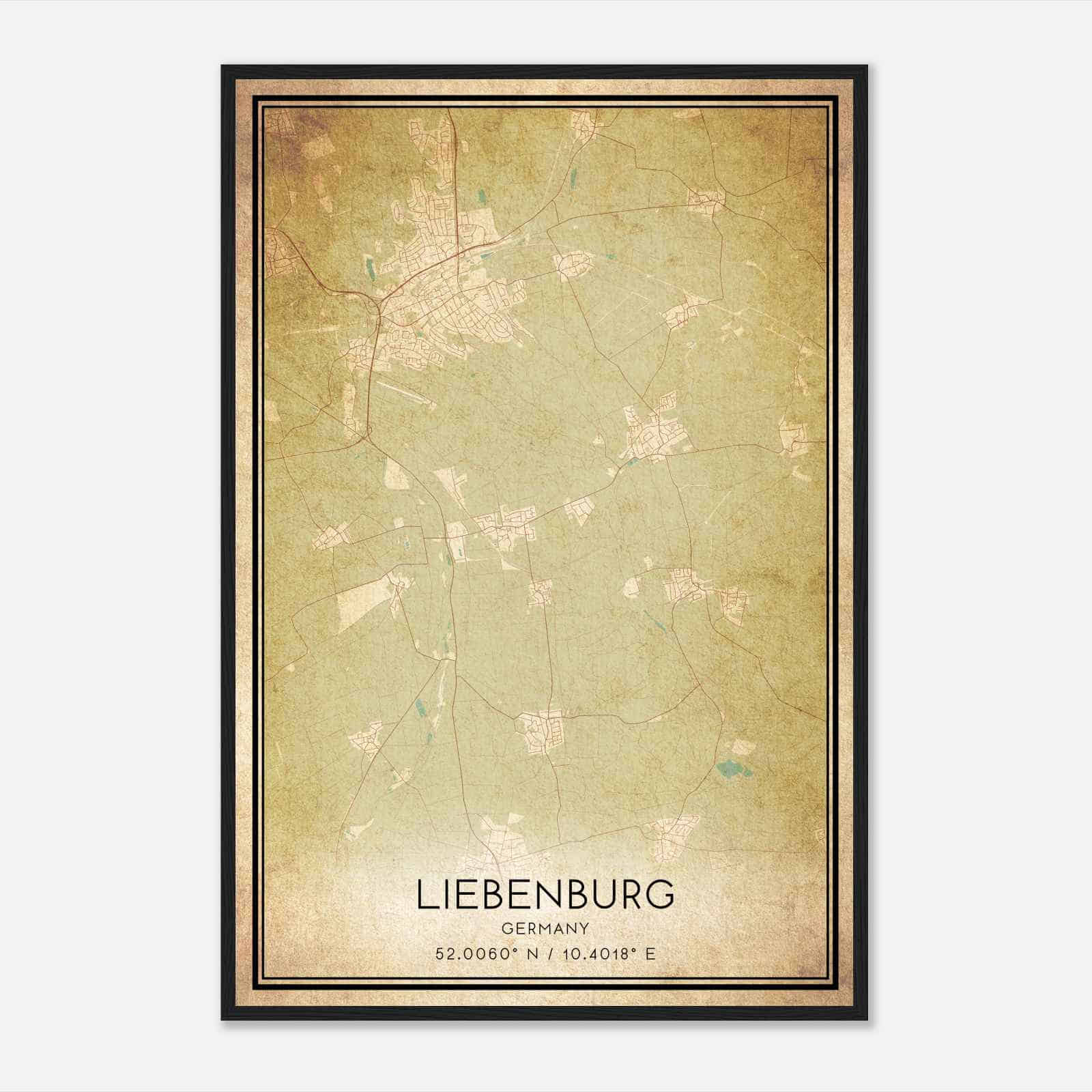 Vintage Liebenburg Germany Map Poster, Liebenburg City Road Wall Art Print