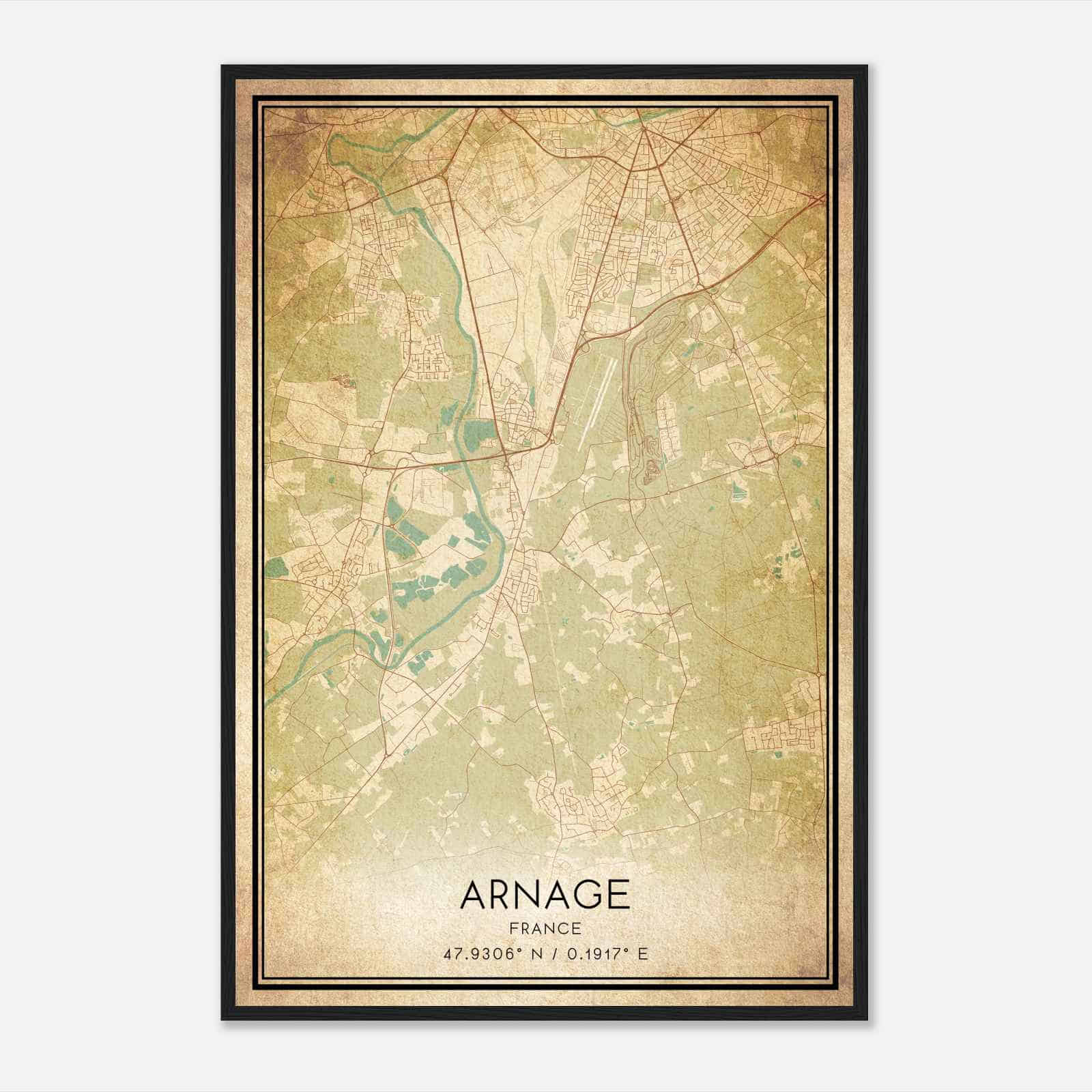 Vintage Arnage France Map Poster, Arnage City Road Wall Art Print