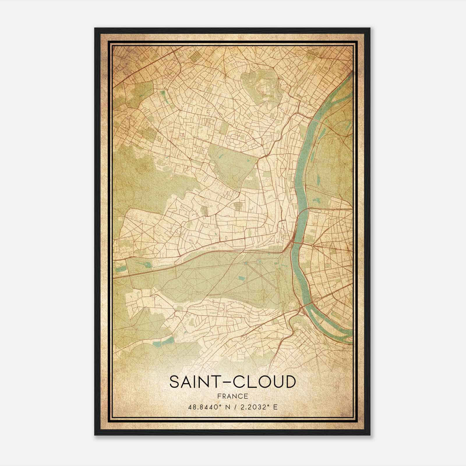 Vintage Saint-Cloud France Map Poster, Saint-Cloud City Road Wall Art Print