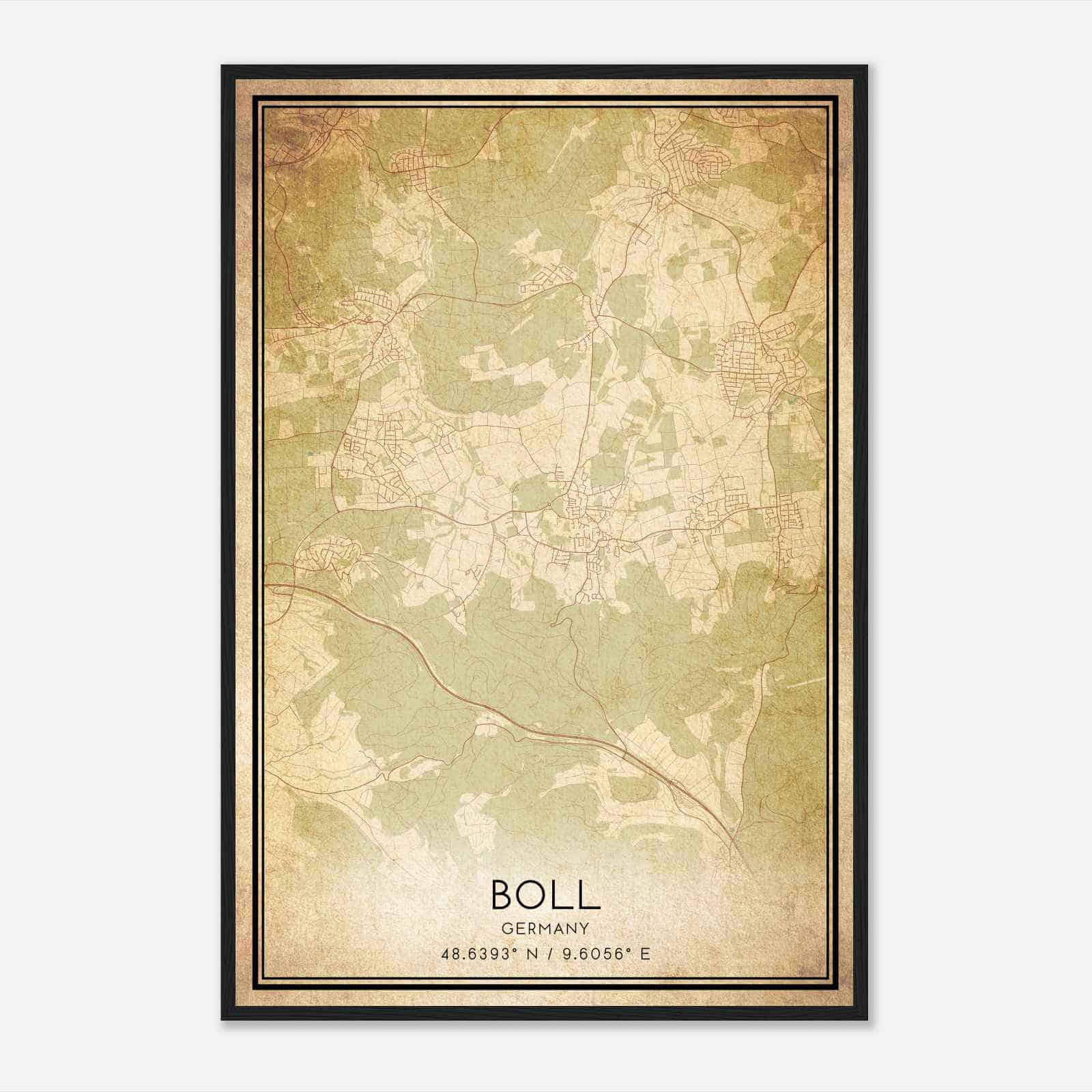 Vintage Bad Boll Germany Map Poster, Bad Boll City Road Wall Art Print