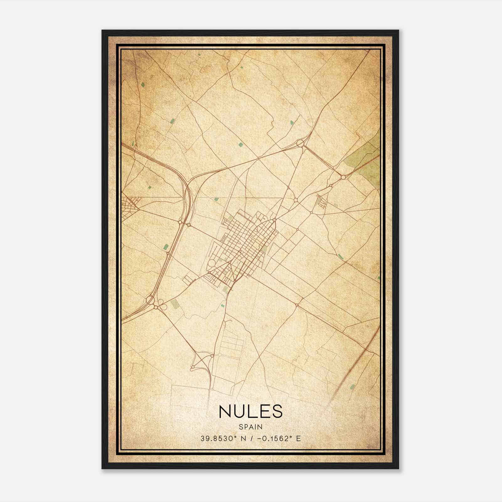 Vintage Nules Spain Map Poster, Nules City Road Wall Art Print