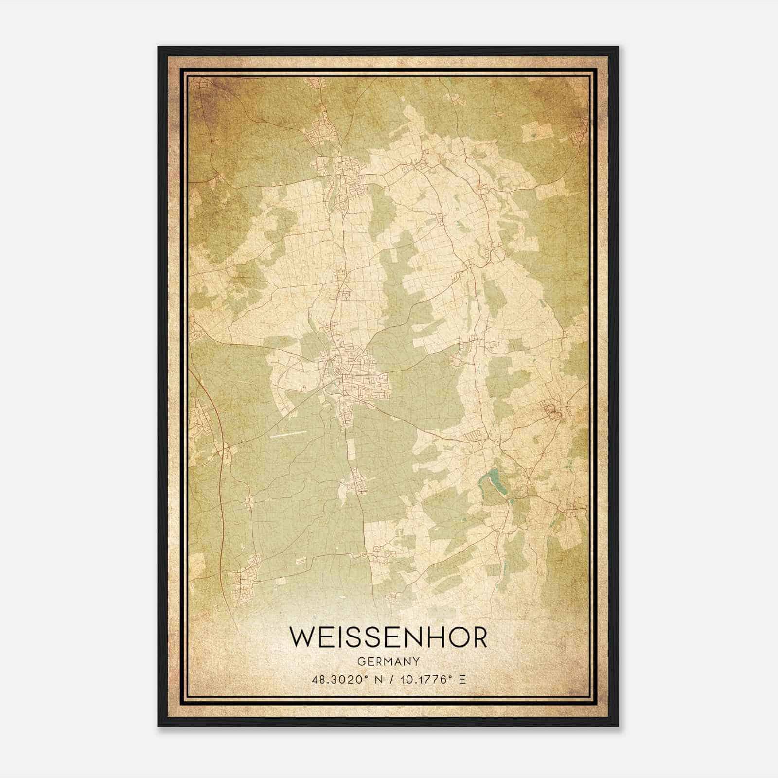Vintage Weissenhorn Germany Map Poster, Weissenhorn City Road Wall Art Print