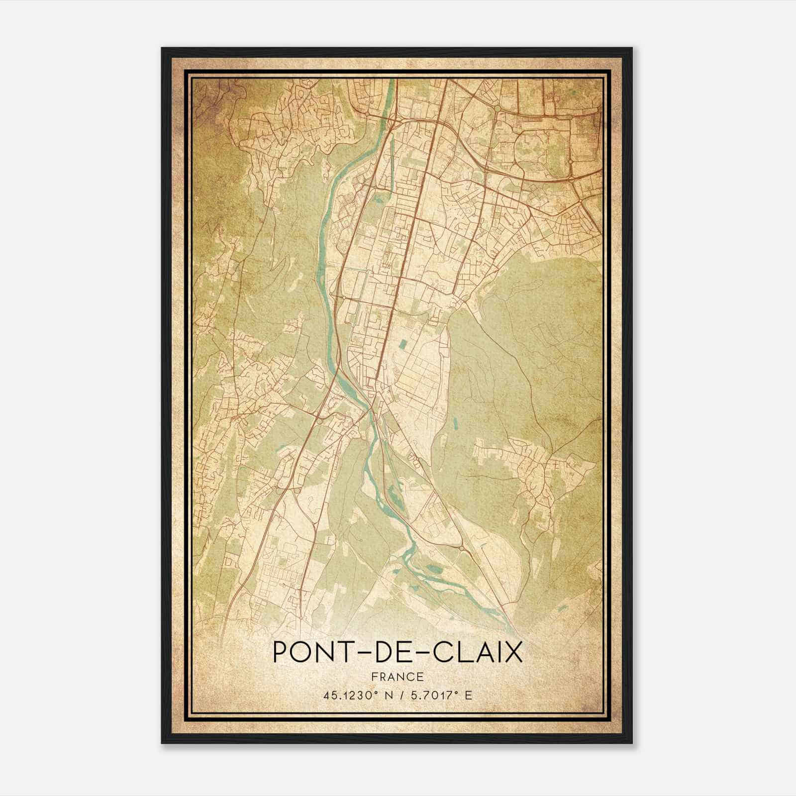 Vintage Le Pont-de-Claix France Map Poster, Le Pont-de-Claix City Road Wall Art Print
