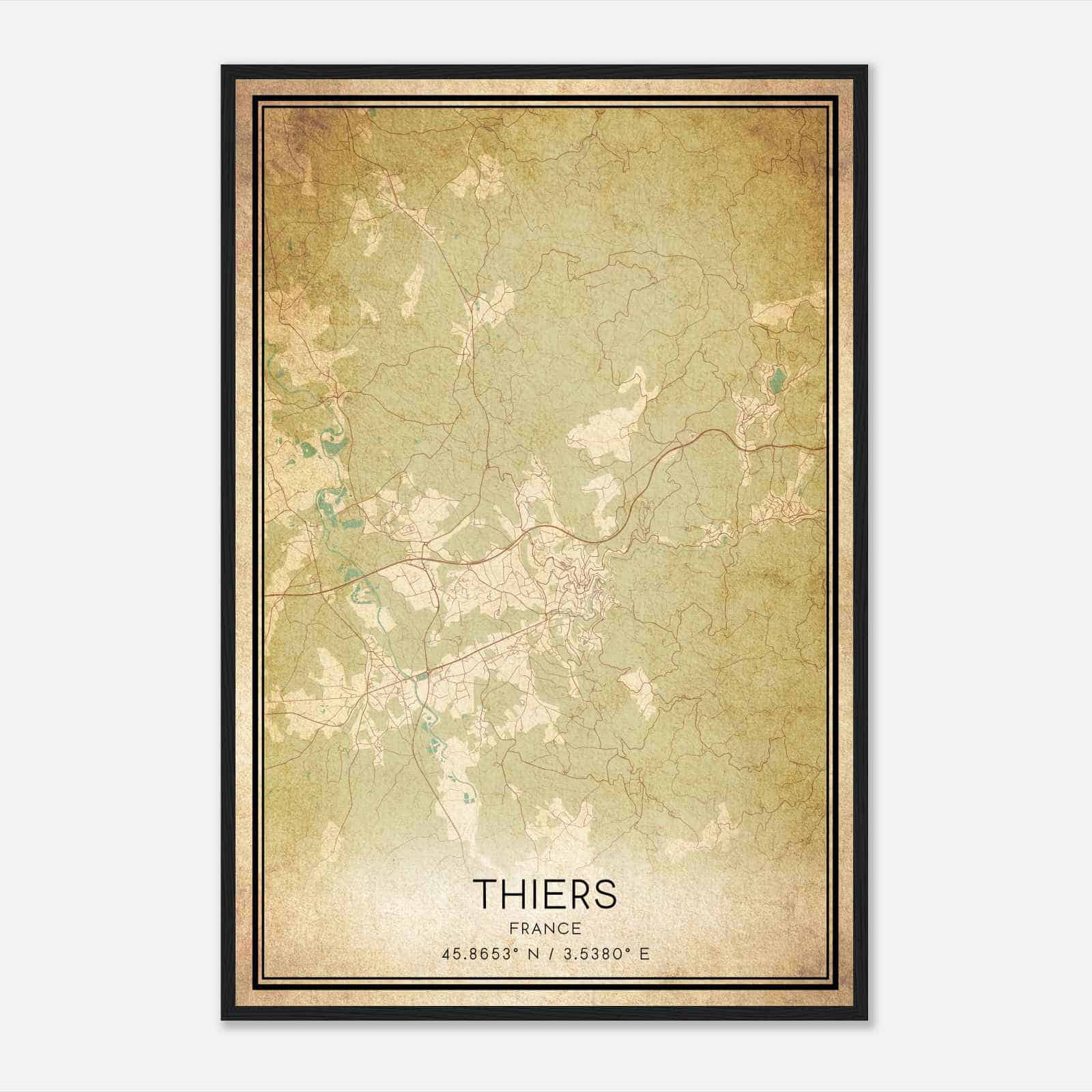 Vintage Thiers France Map Poster, Thiers City Road Wall Art Print