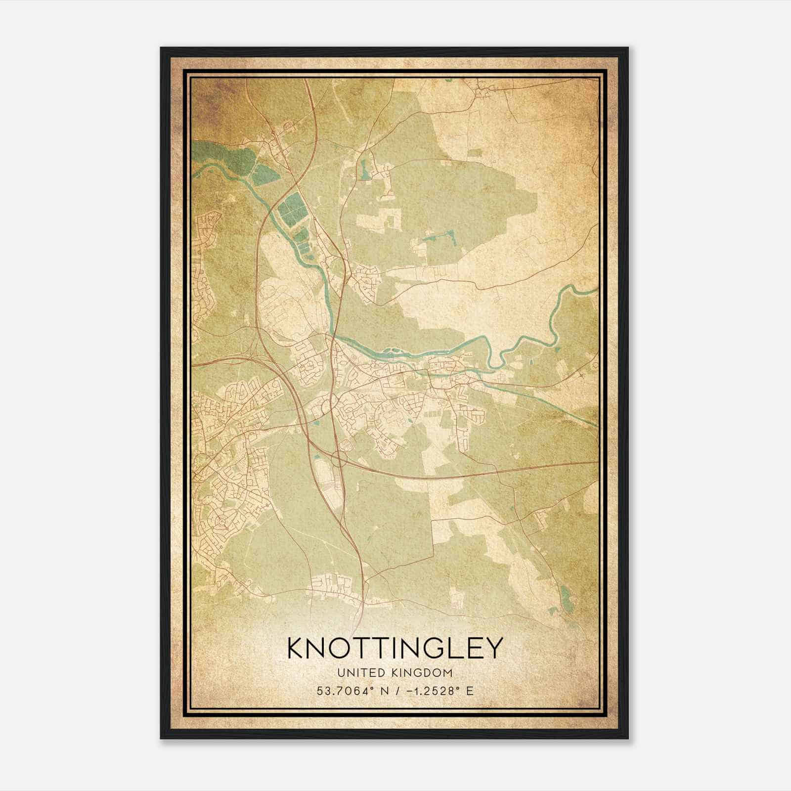Vintage Knottingley United Kingdom Map Poster, Knottingley City Road Wall Art Print