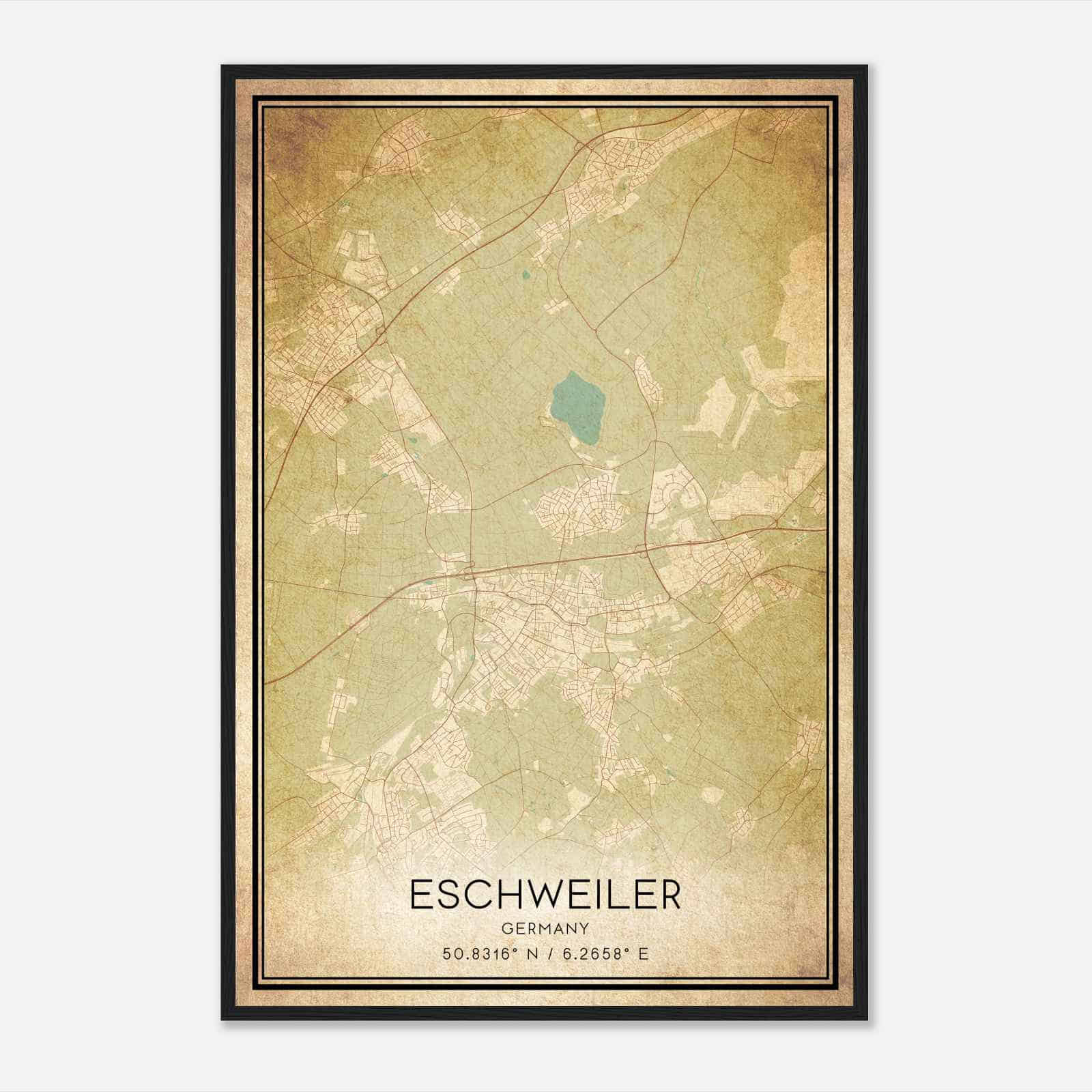 Vintage Eschweiler Germany Map Poster, Eschweiler City Road Wall Art Print