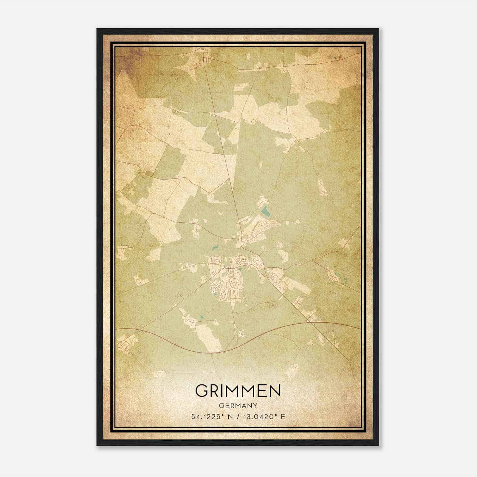 Vintage Grimmen Germany Map Poster, Grimmen City Road Wall Art Print