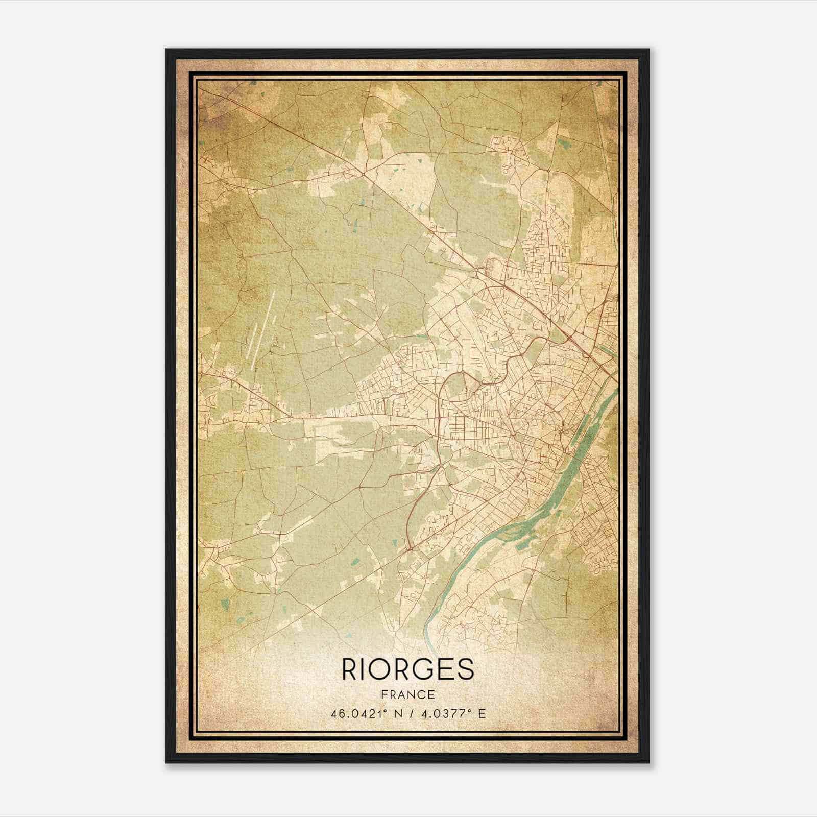 Vintage Riorges France Map Poster, Riorges City Road Wall Art Print