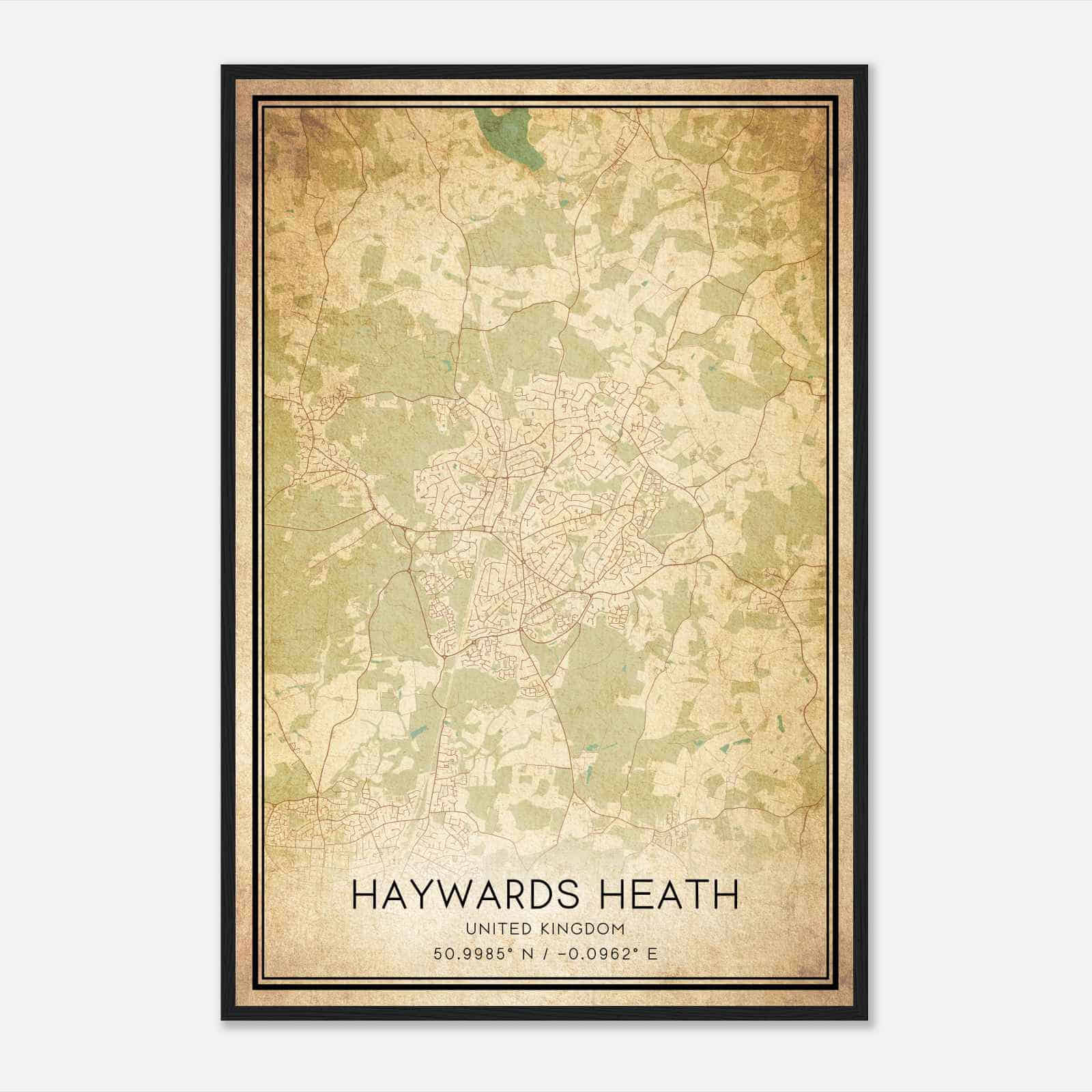 Vintage Haywards Heath United Kingdom Map Poster, Haywards Heath City Road Wall Art Print