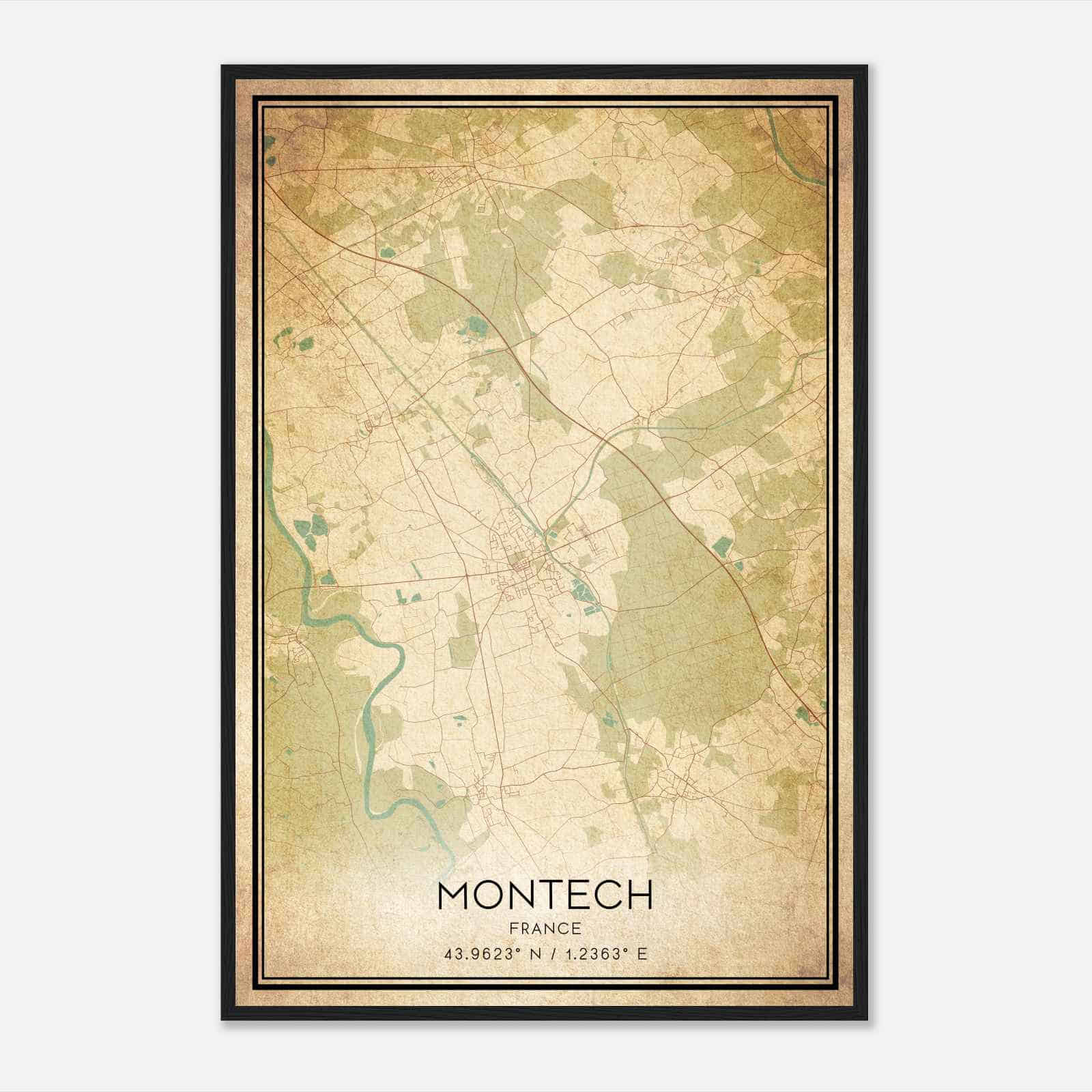 Vintage Montech France Map Poster, Montech City Road Wall Art Print
