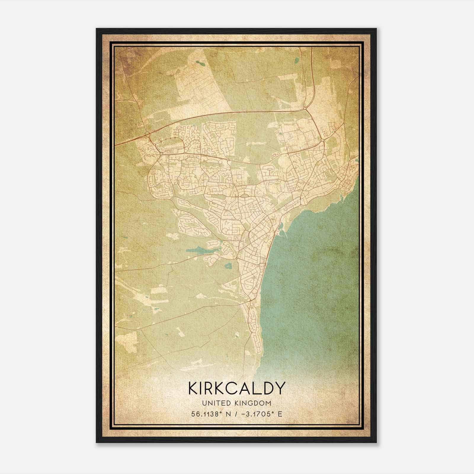 Vintage Kirkcaldy United Kingdom Map Poster, Kirkcaldy City Road Wall Art Print
