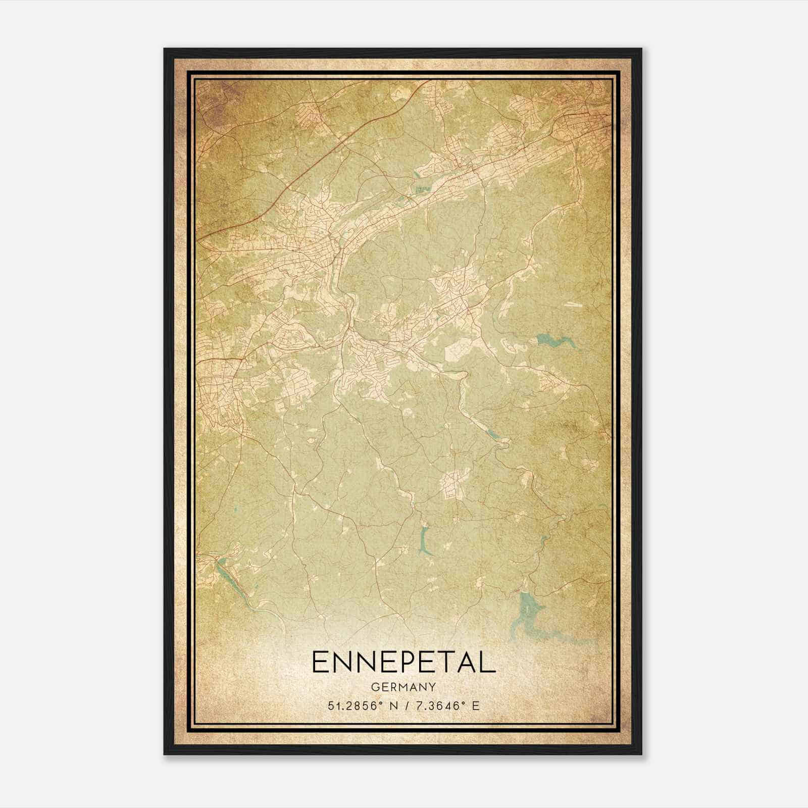 Vintage Ennepetal Germany Map Poster, Ennepetal City Road Wall Art Print