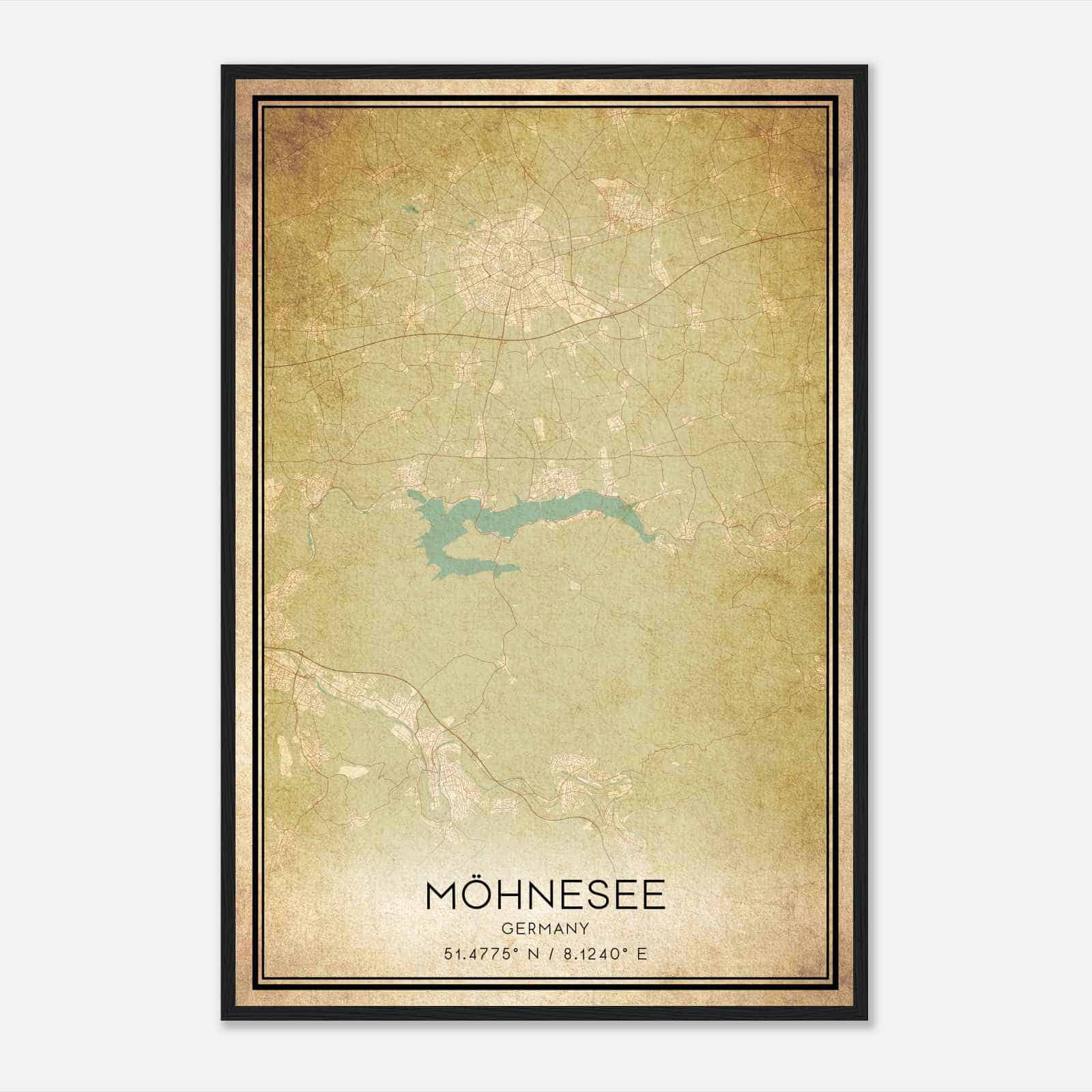 Vintage Mohnesee Germany Map Poster, Mohnesee City Road Wall Art Print