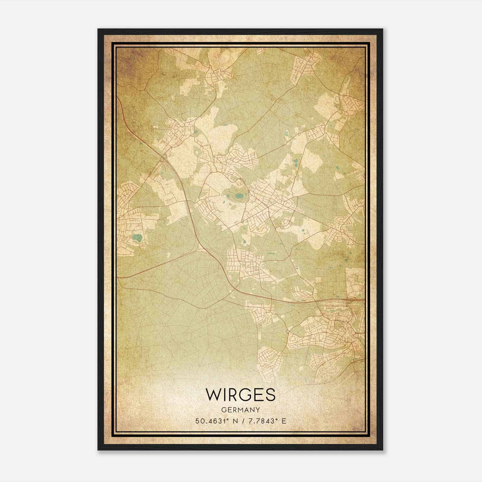 Vintage Wirges Germany Map Poster, Wirges City Road Wall Art Print