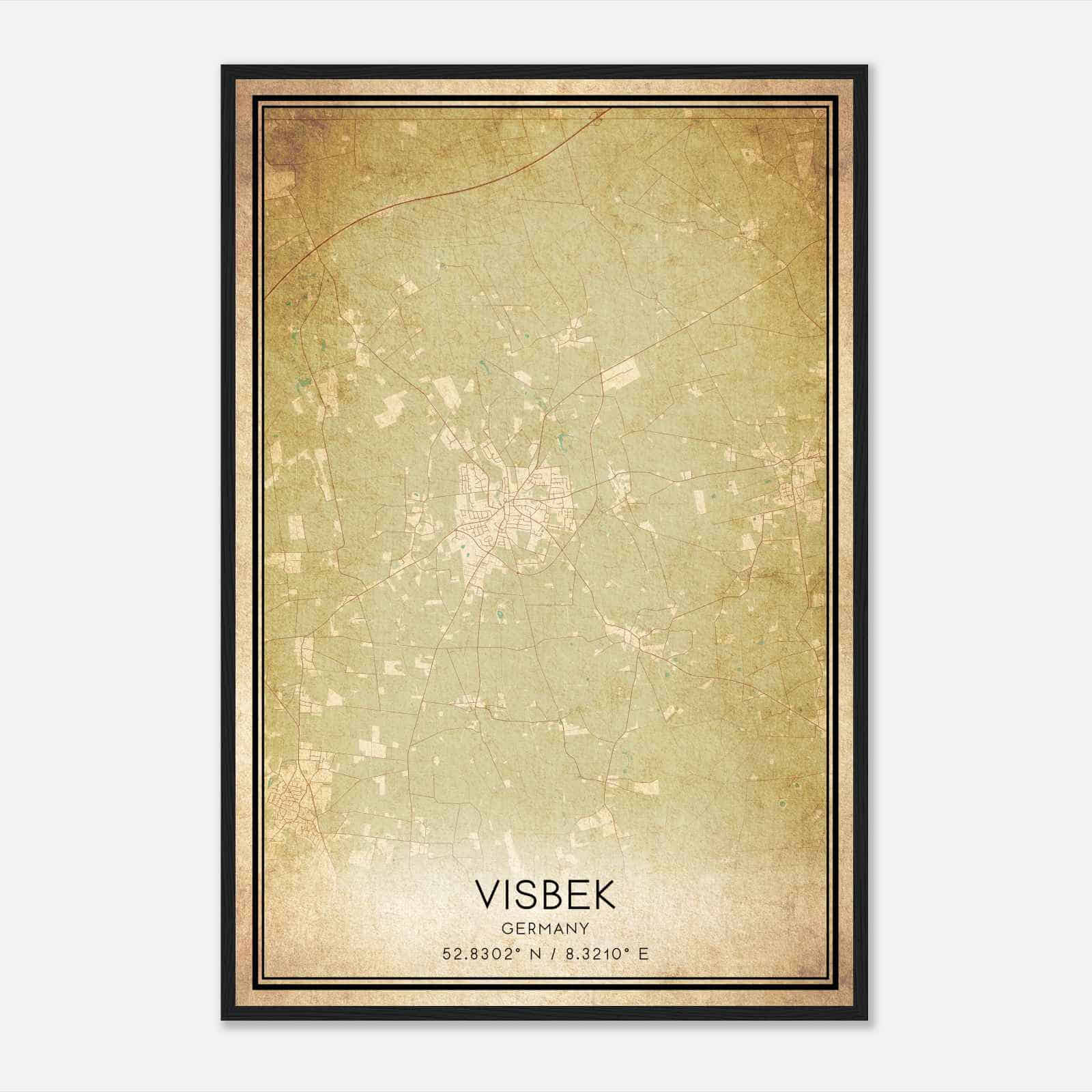 Vintage Visbek Germany Map Poster, Visbek City Road Wall Art Print
