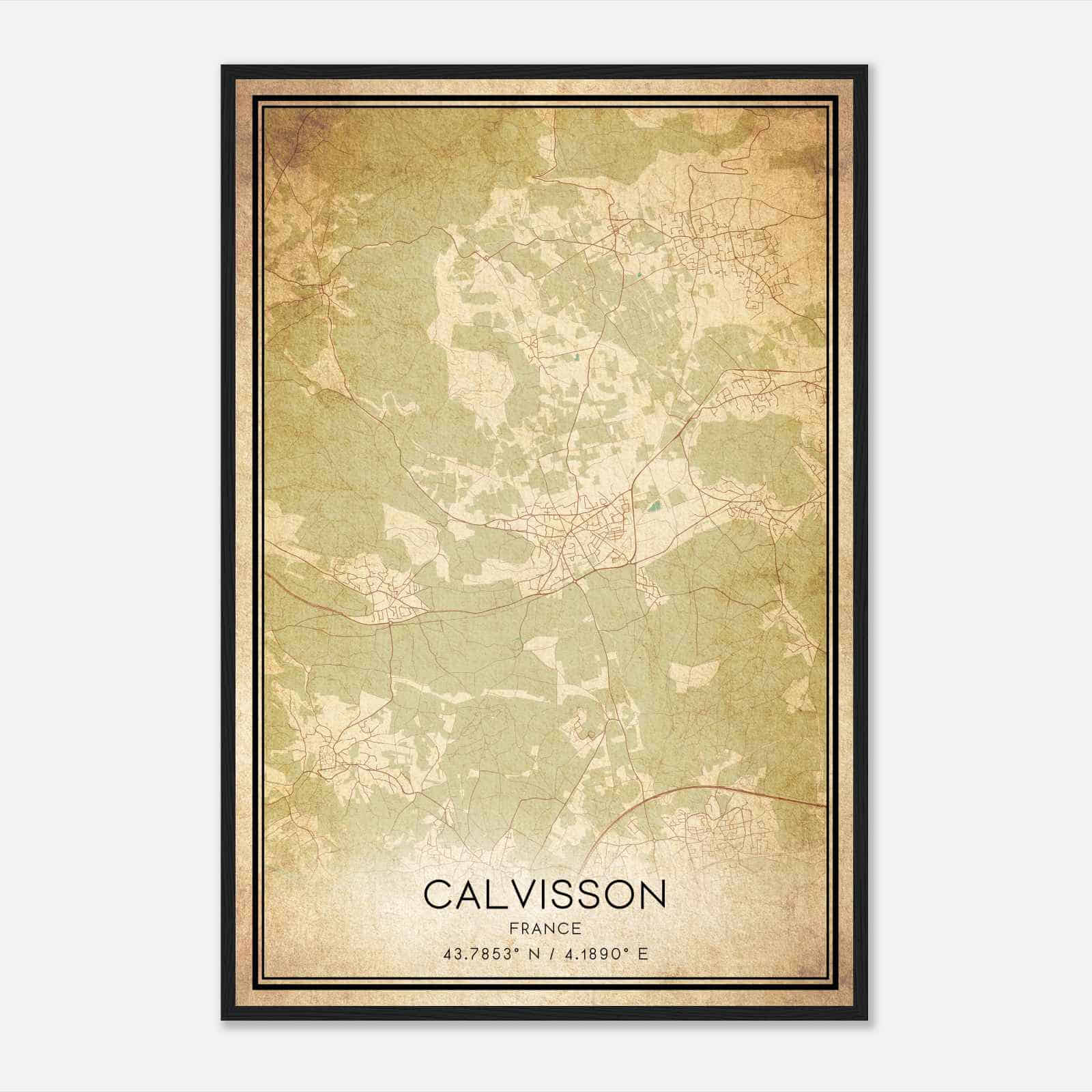 Vintage Calvisson France Map Poster, Calvisson City Road Wall Art Print