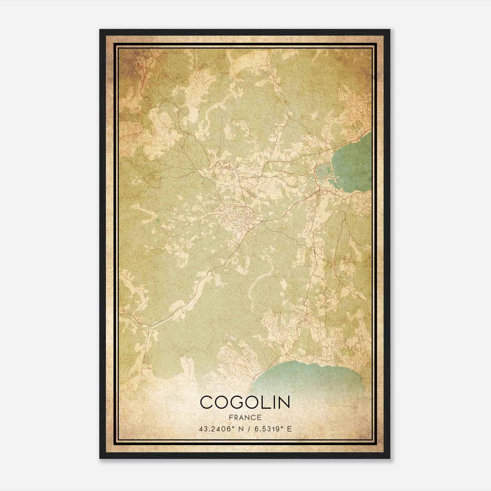 Vintage Cogolin France Map Poster, Cogolin City Road Wall Art Print