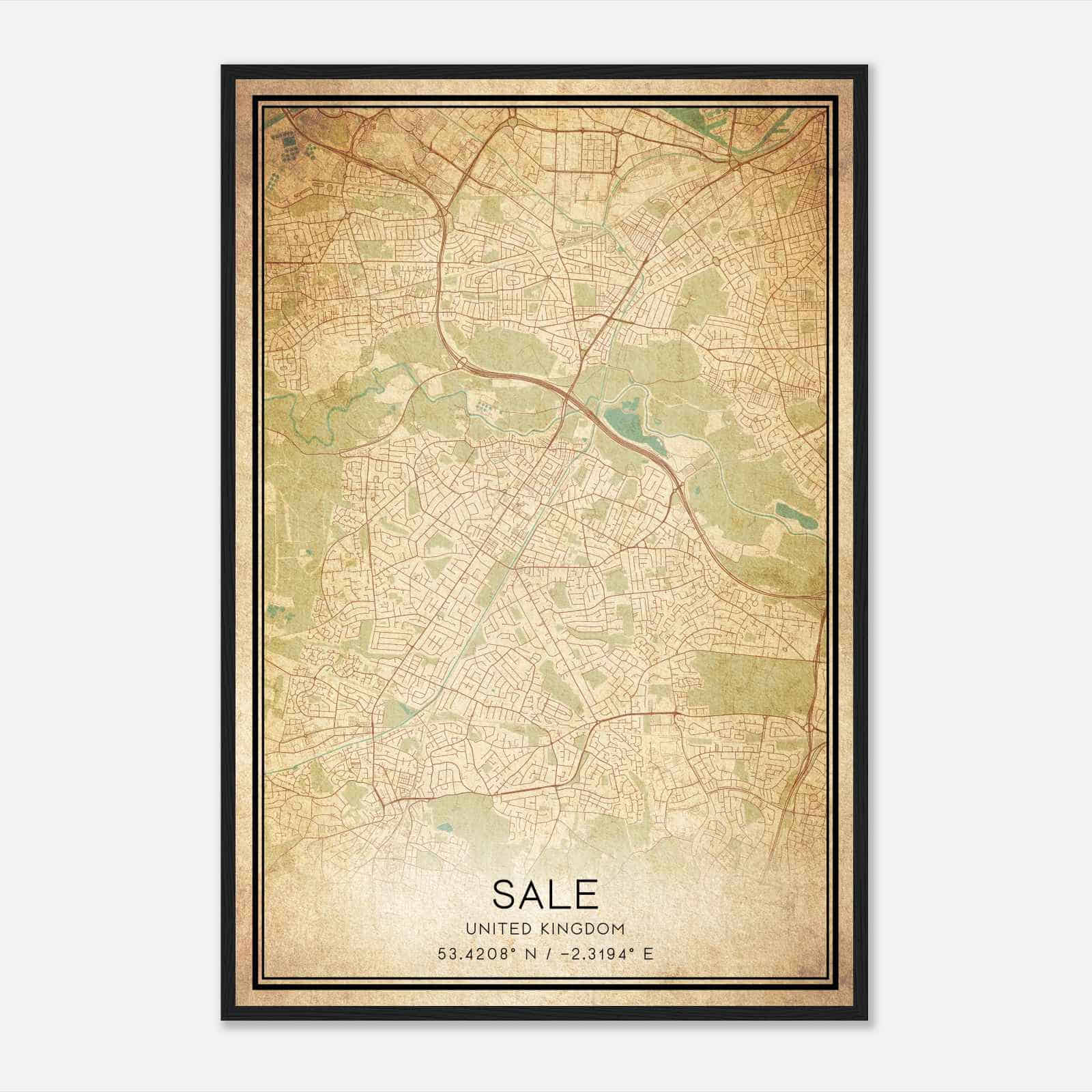 Vintage Sale United Kingdom Map Poster, Sale City Road Wall Art Print Vintage Sale United Kingdom Map Poster, Sale City Road Wall Art Print
